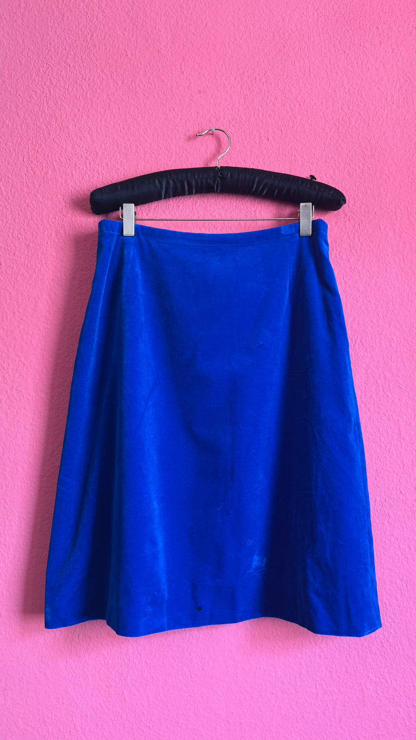 Vintage 1980s Cobalt Blue Velvet A-Line Skirt