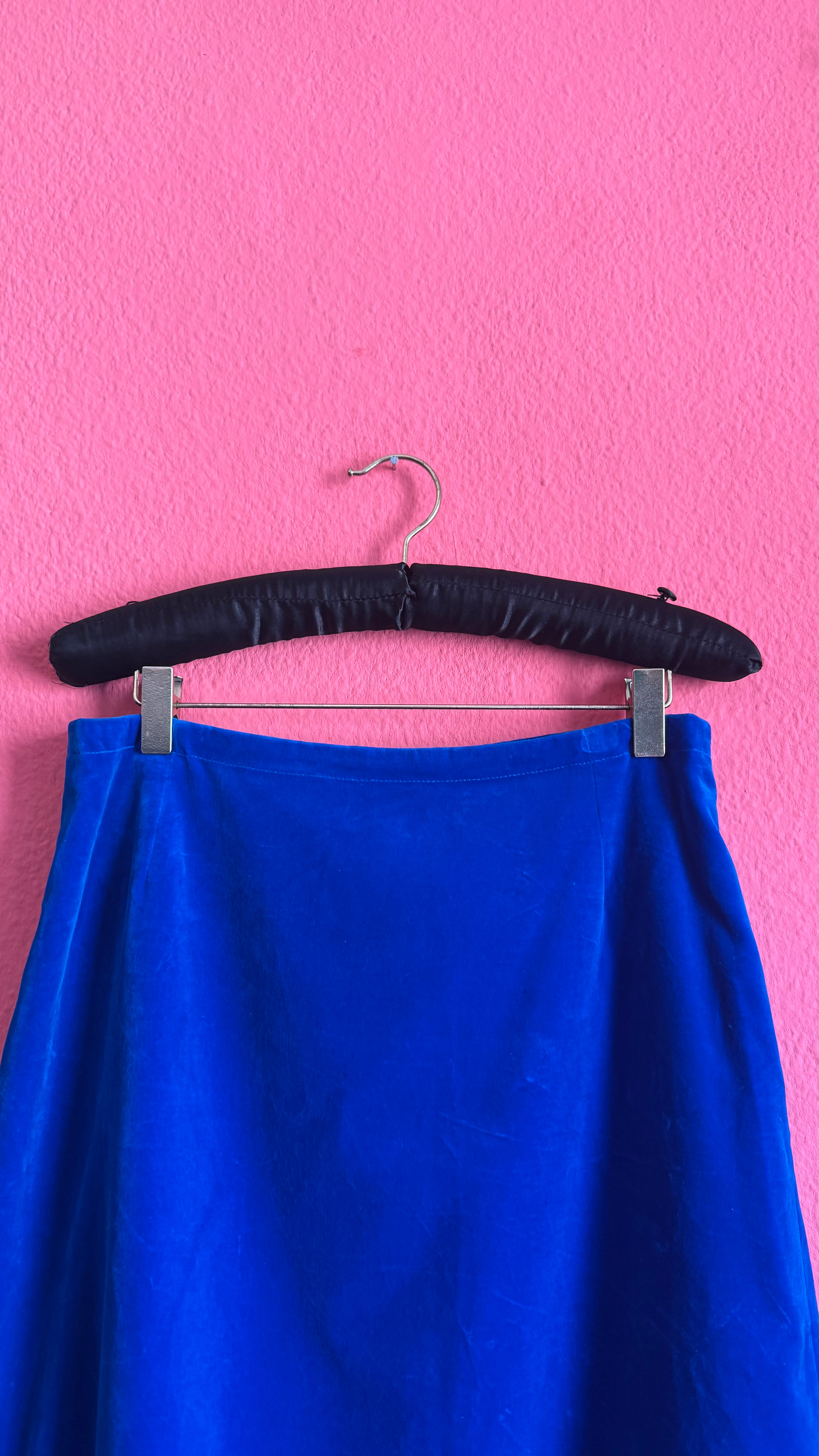 Vintage 1980s Cobalt Blue Velvet A-Line Skirt
