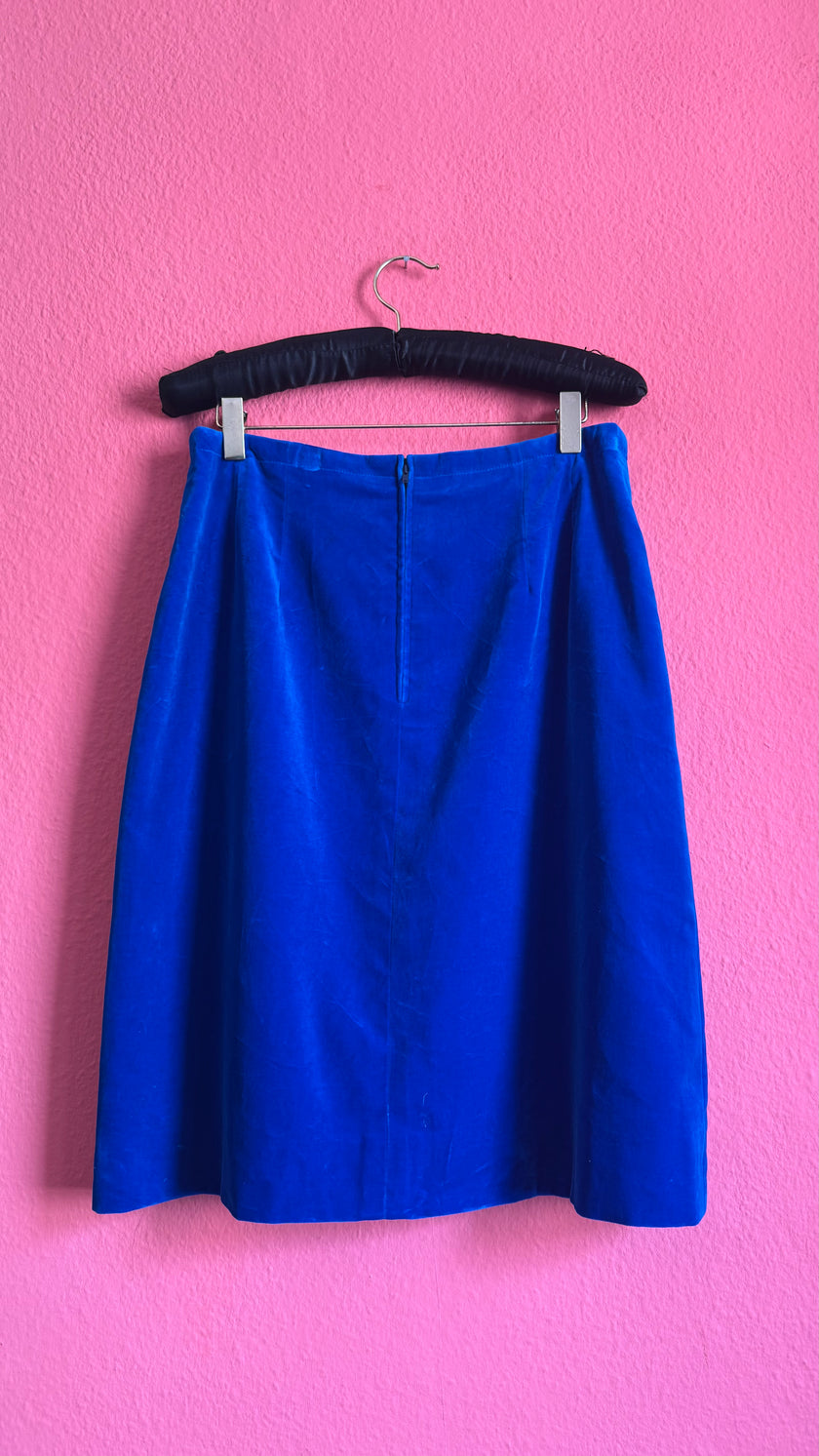 Vintage 1980s Cobalt Blue Velvet A-Line Skirt