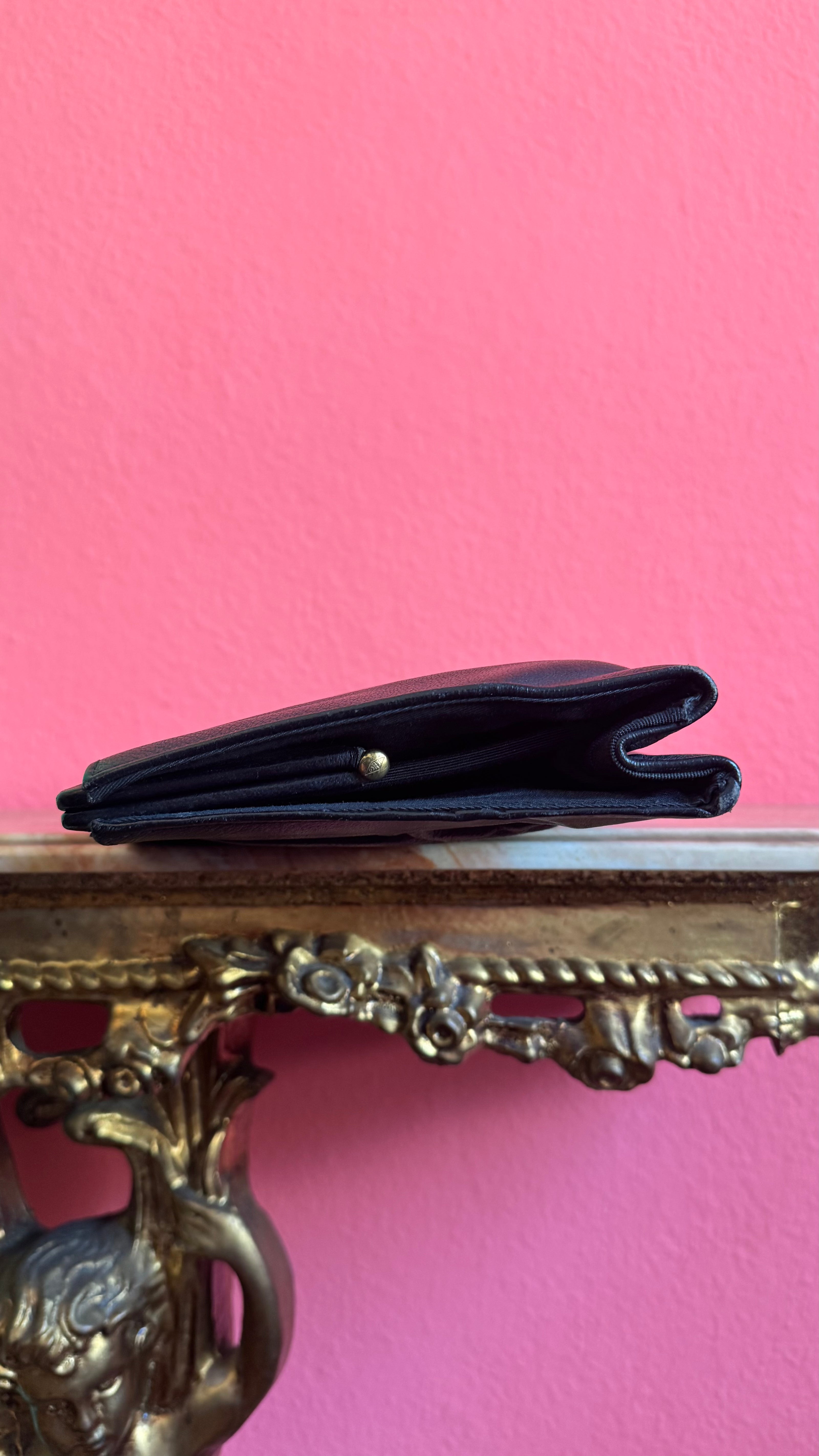 Vintage 1930s Shortite Black Leather Evening Bag Made In USA