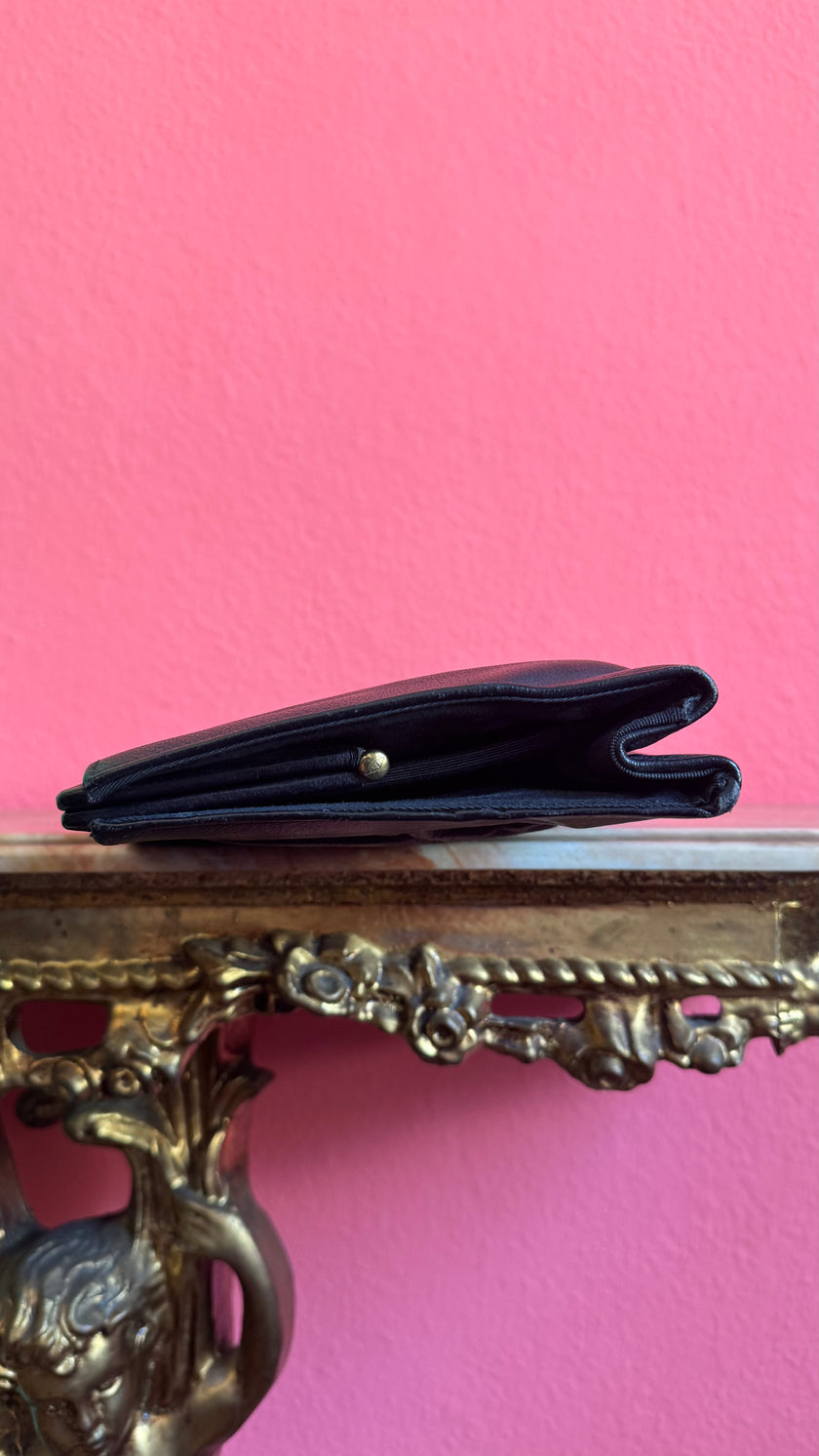 Vintage 1930s Shortite Black Leather Evening Bag Made In USA