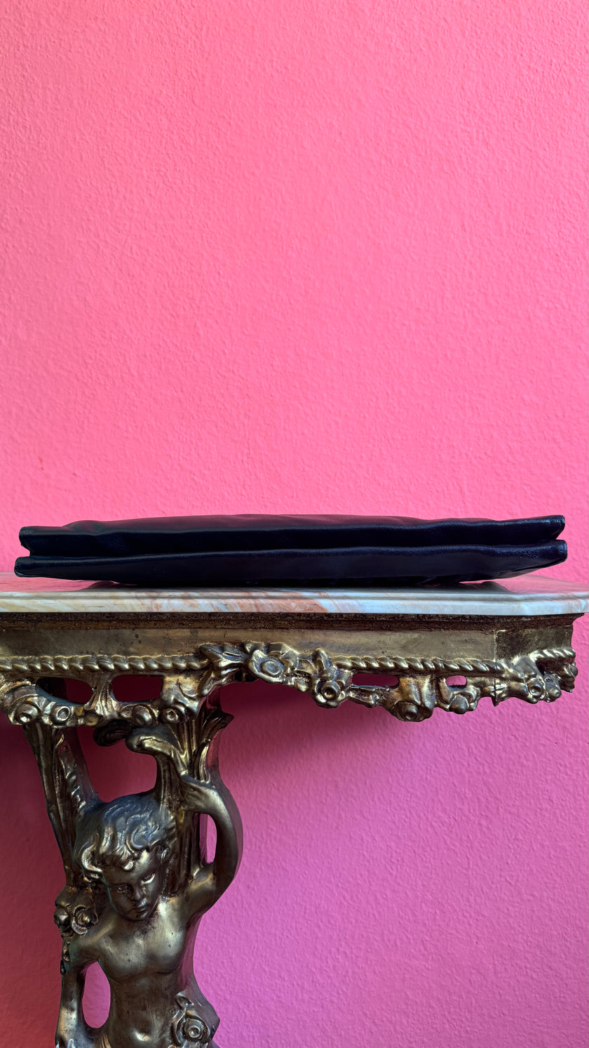 Vintage 1930s Shortite Black Leather Evening Bag Made In USA