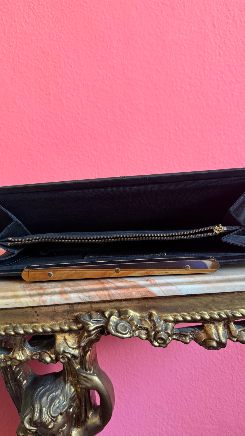 Vintage 1930s Shortite Black Leather Evening Bag Made In USA