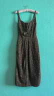 Vintage 1960s Green Metallic Thread Cocktail Dress