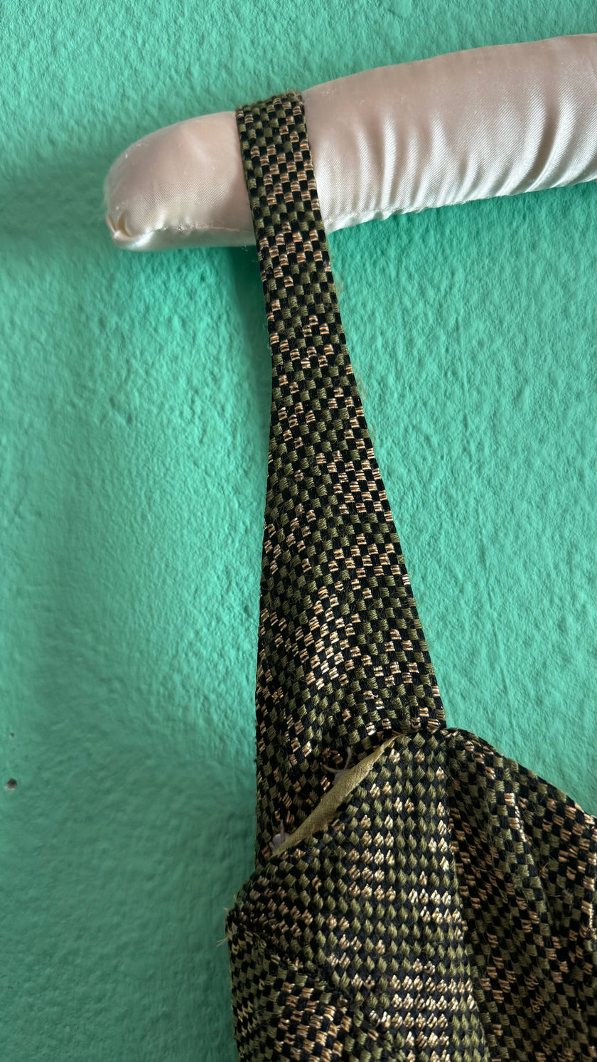 Vintage 1960s Green Metallic Thread Cocktail Dress
