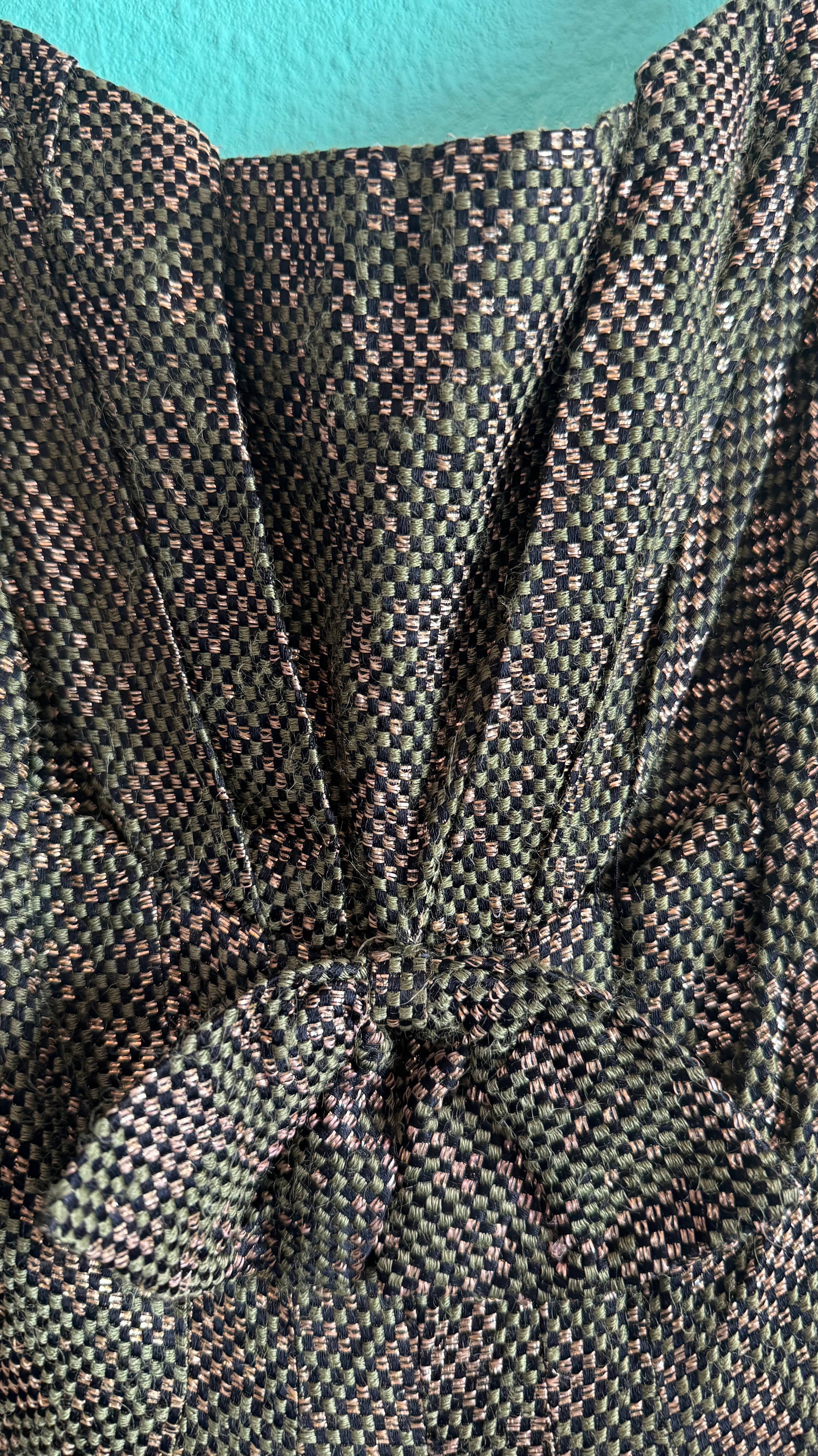 Vintage 1960s Green Metallic Thread Cocktail Dress