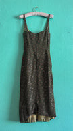 Vintage 1960s Green Metallic Thread Cocktail Dress