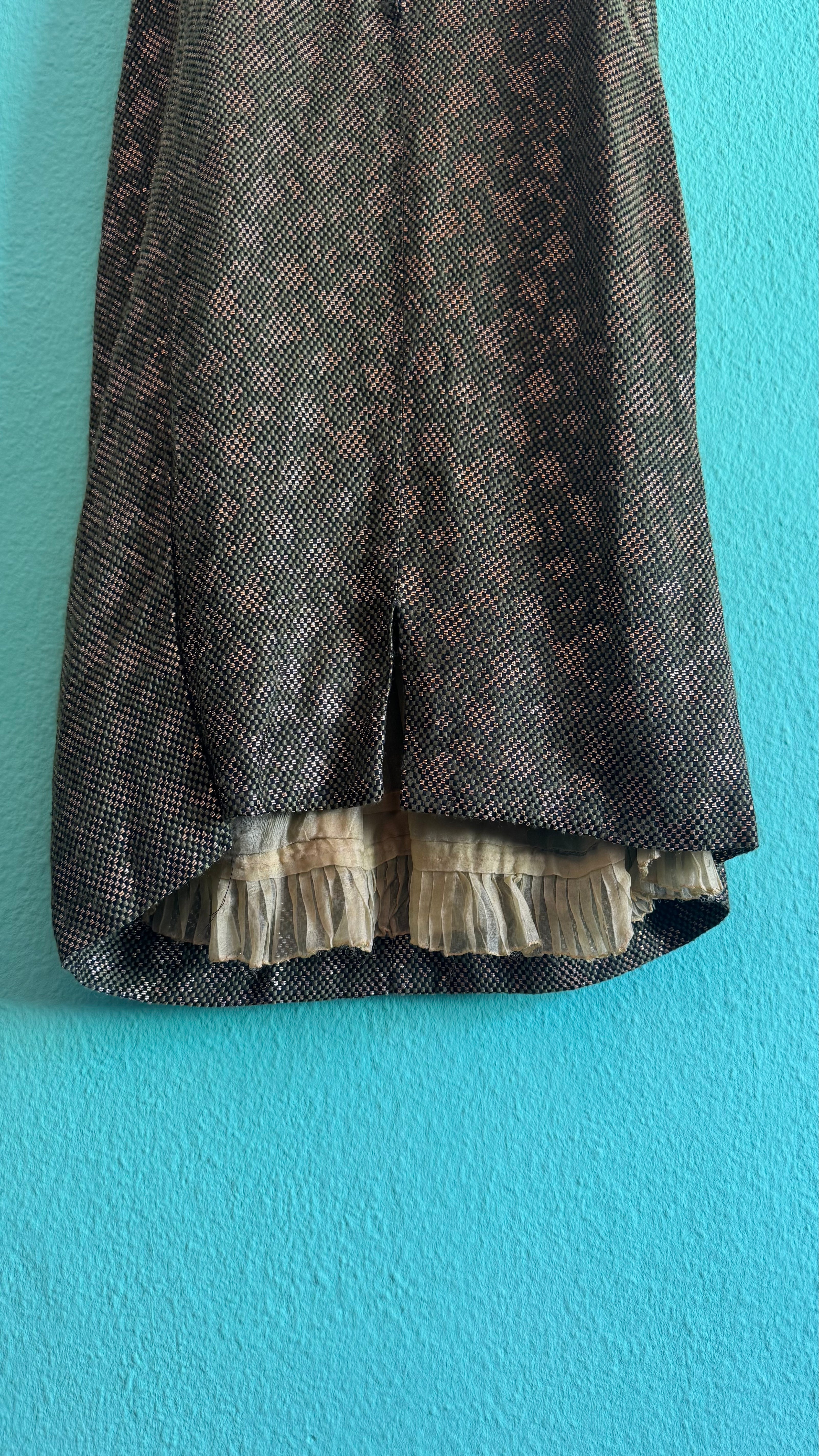 Vintage 1960s Green Metallic Thread Cocktail Dress