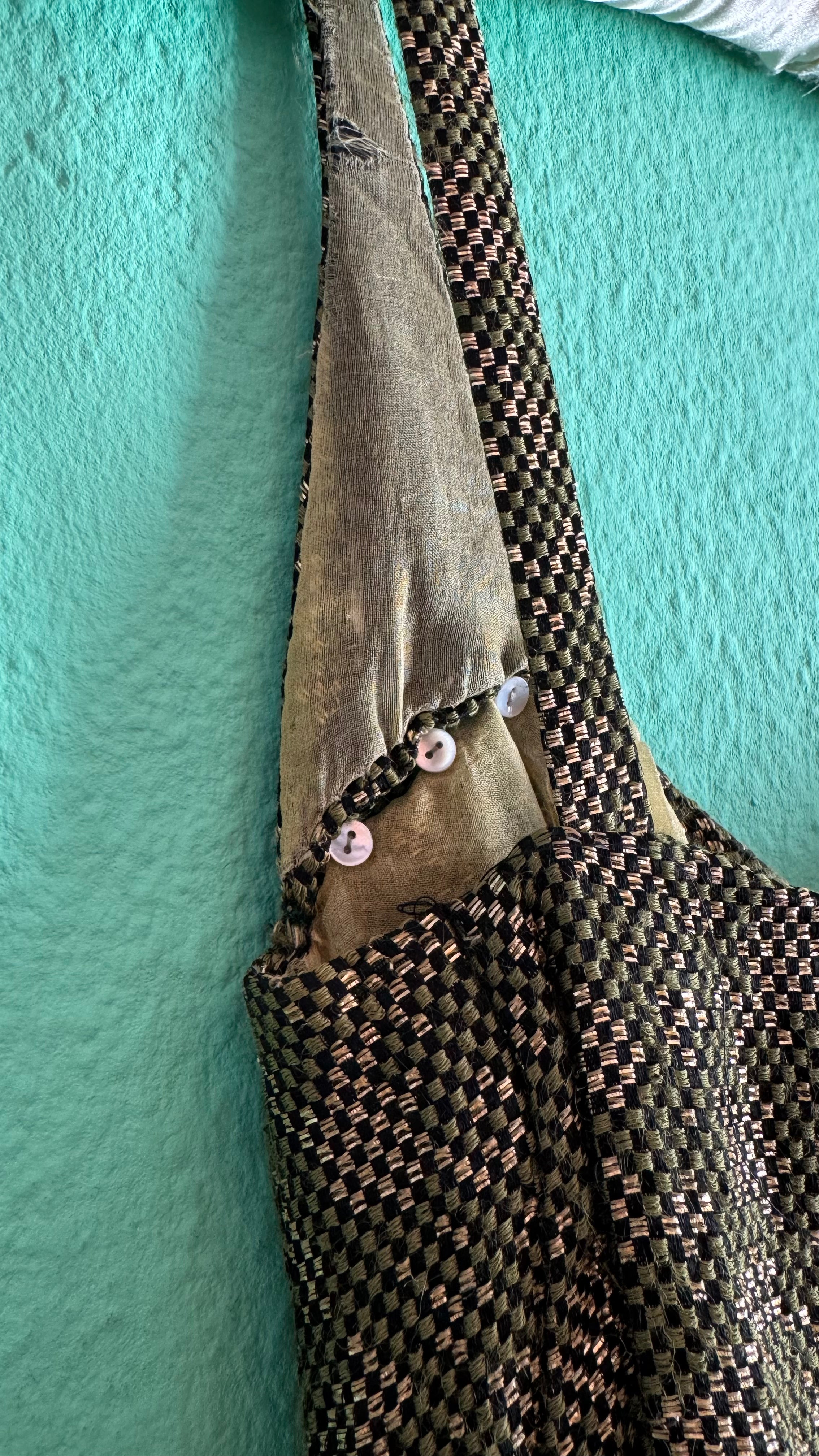 Vintage 1960s Green Metallic Thread Cocktail Dress