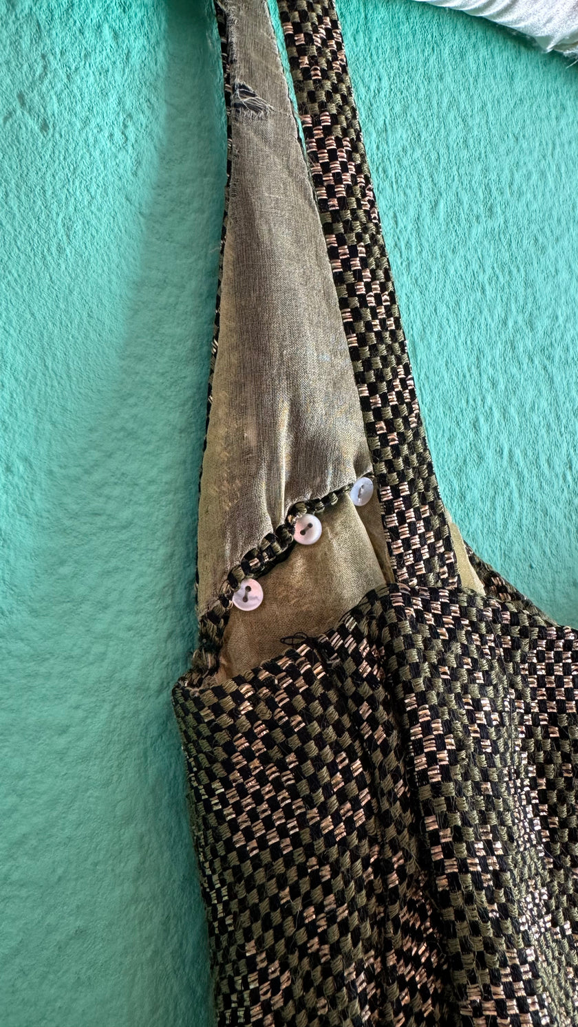 Vintage 1960s Green Metallic Thread Cocktail Dress
