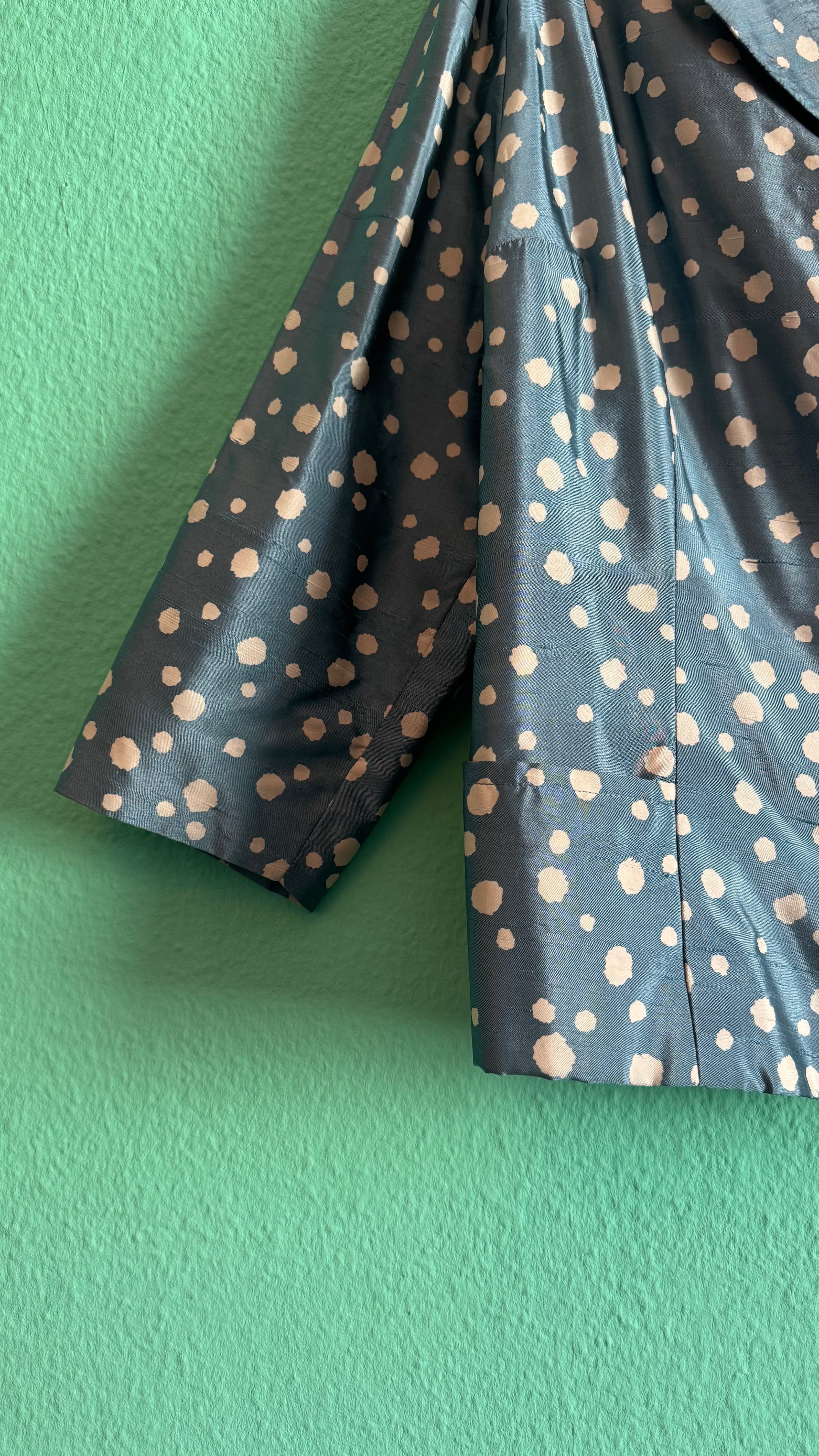 Vintage 1980s Blue Silk Polka Dot Cropped Blazer