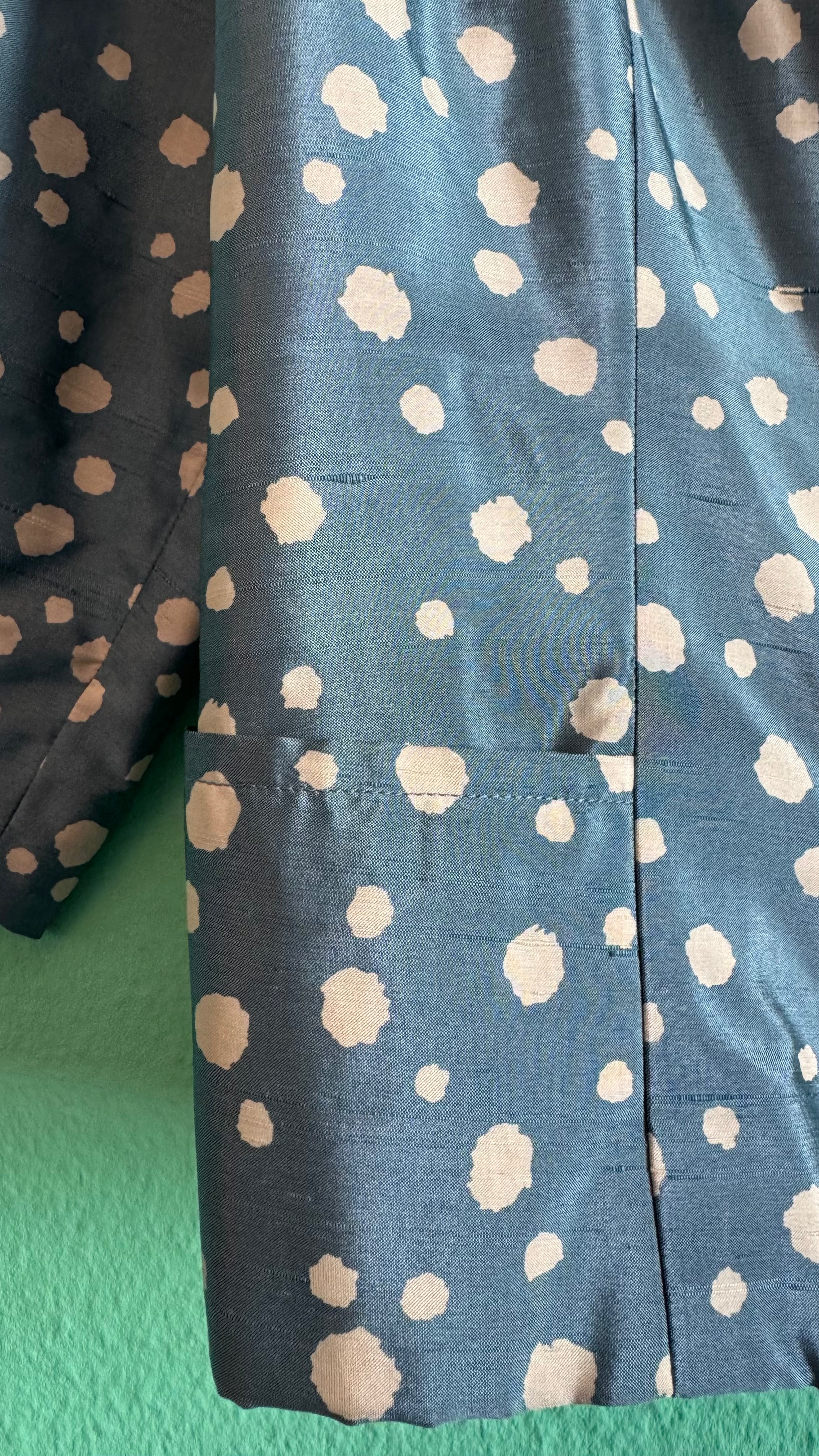 Vintage 1980s Blue Silk Polka Dot Cropped Blazer