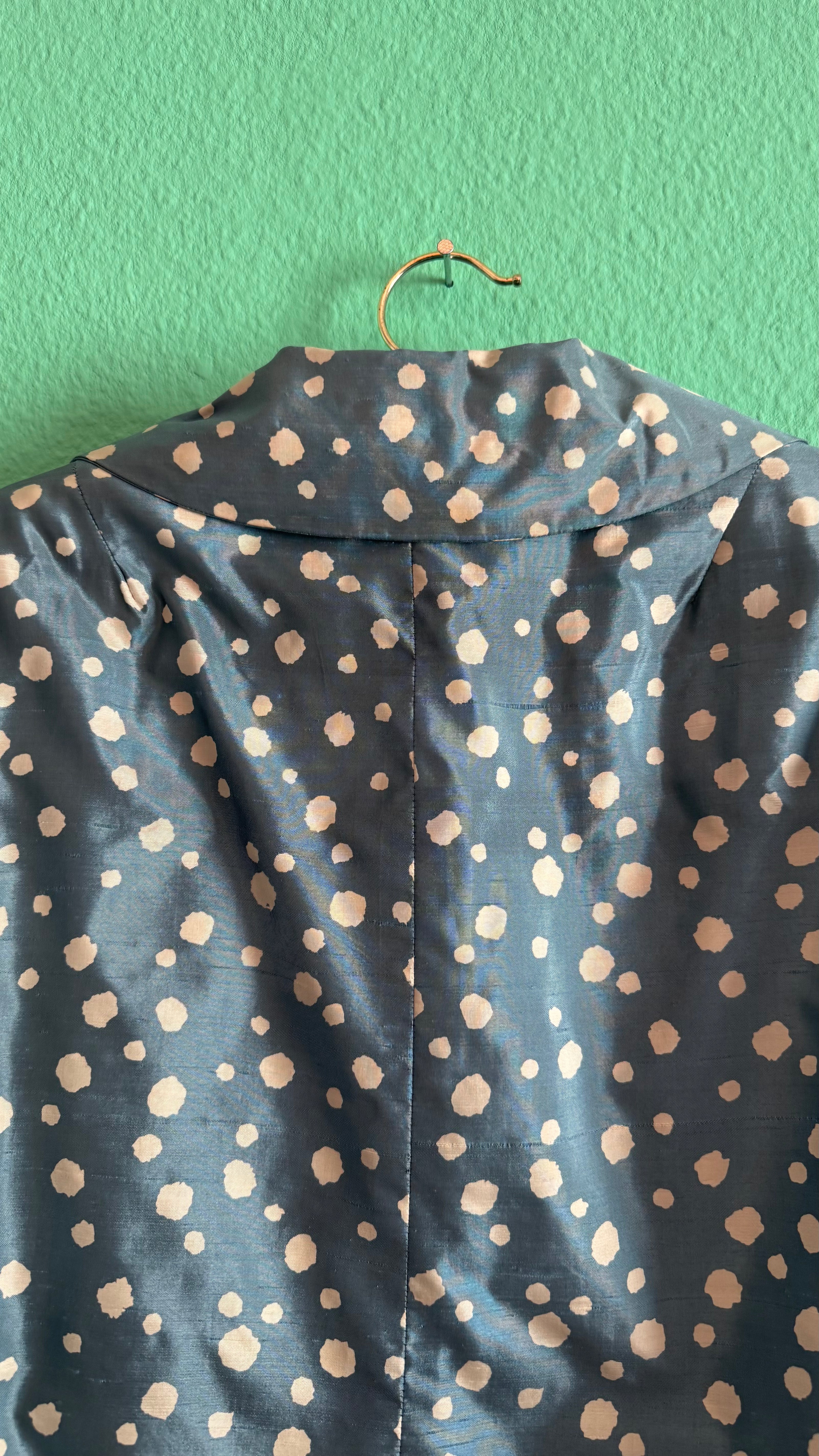 Vintage 1980s Blue Silk Polka Dot Cropped Blazer