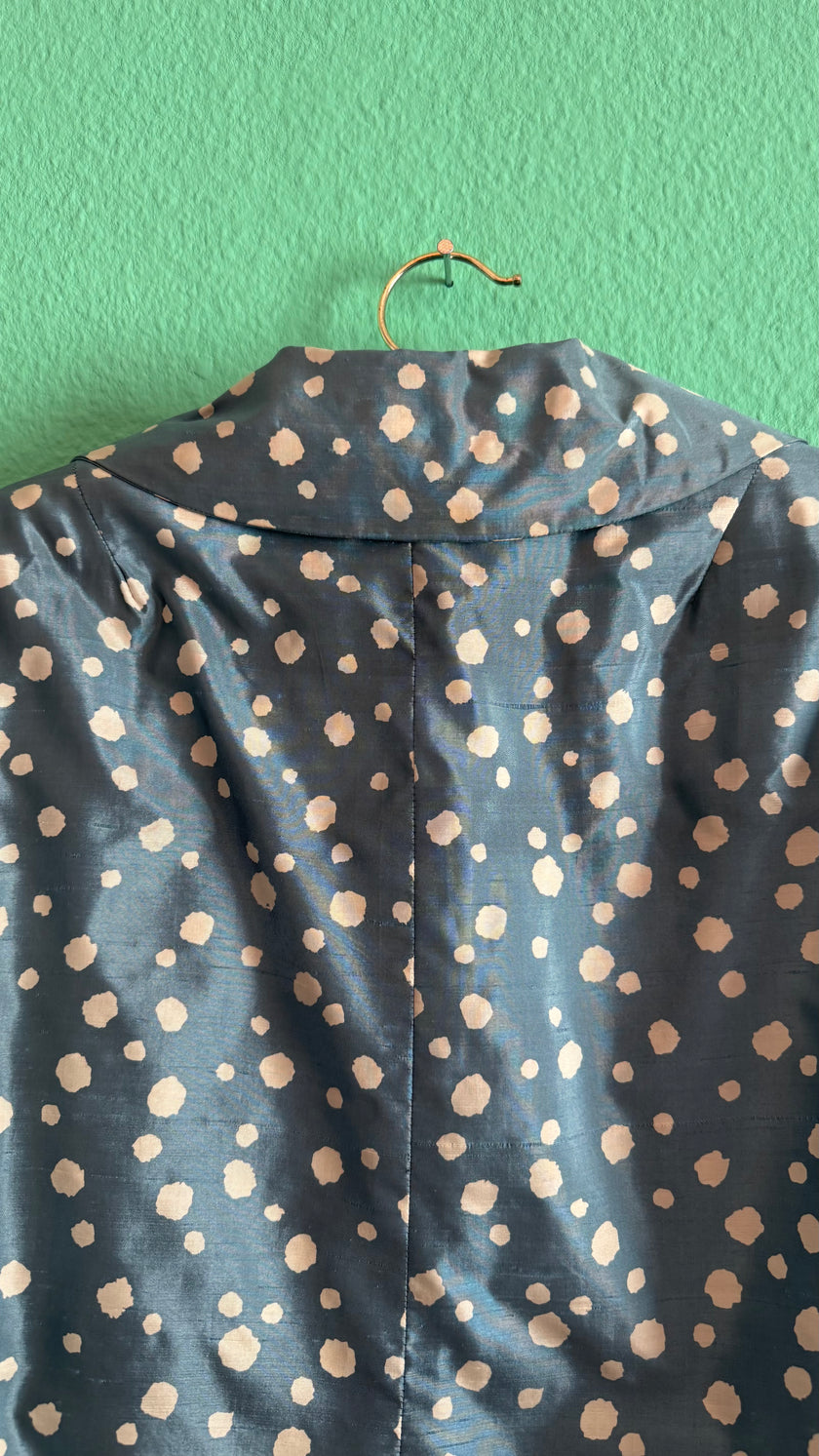 Vintage 1980s Blue Silk Polka Dot Cropped Blazer