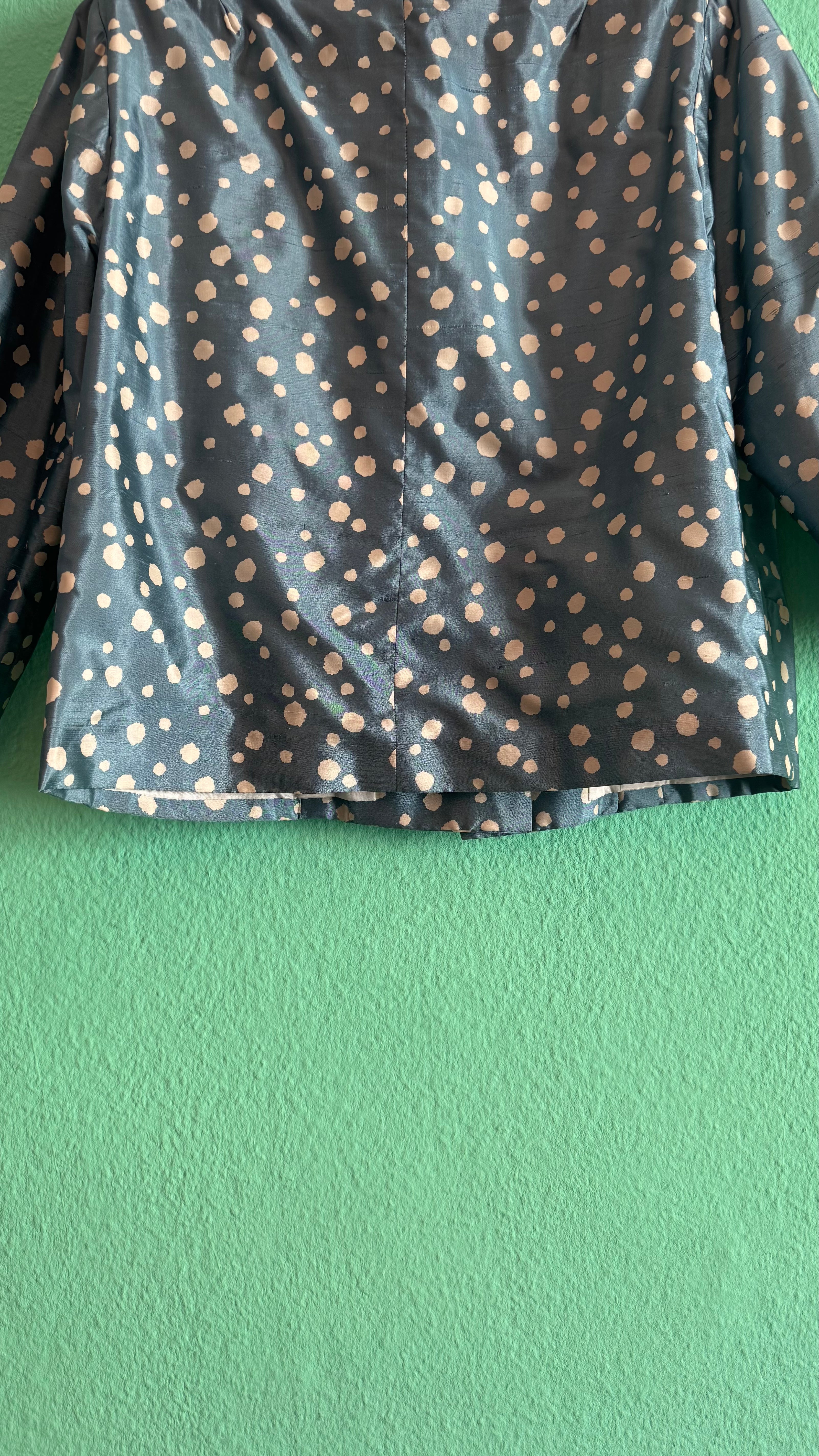 Vintage 1980s Blue Silk Polka Dot Cropped Blazer