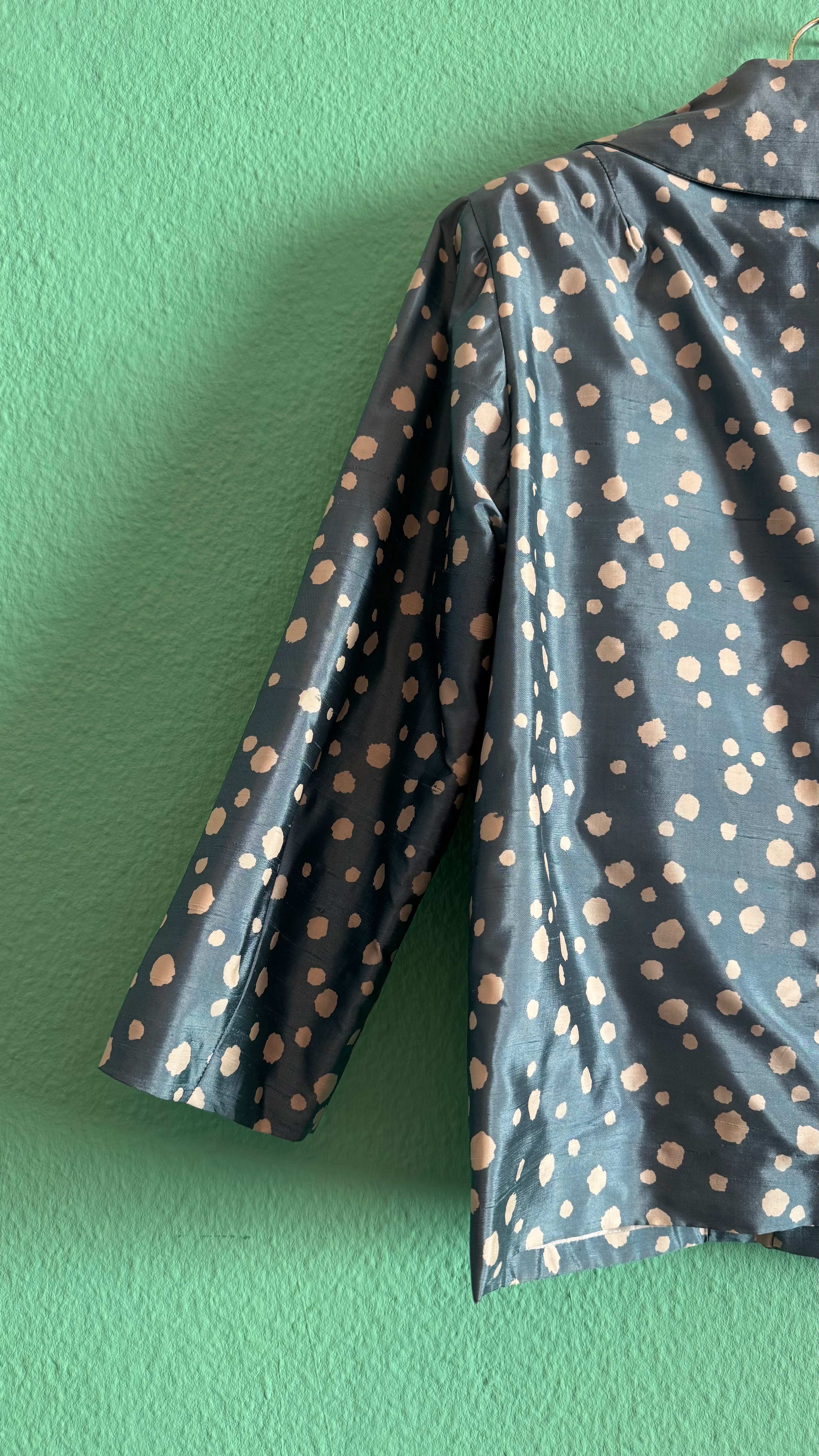 Vintage 1980s Blue Silk Polka Dot Cropped Blazer