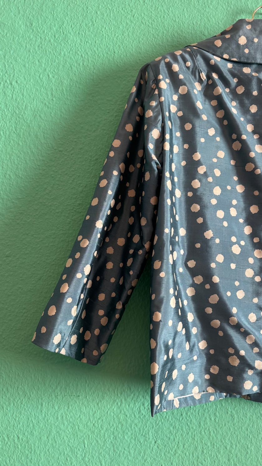 Vintage 1980s Blue Silk Polka Dot Cropped Blazer