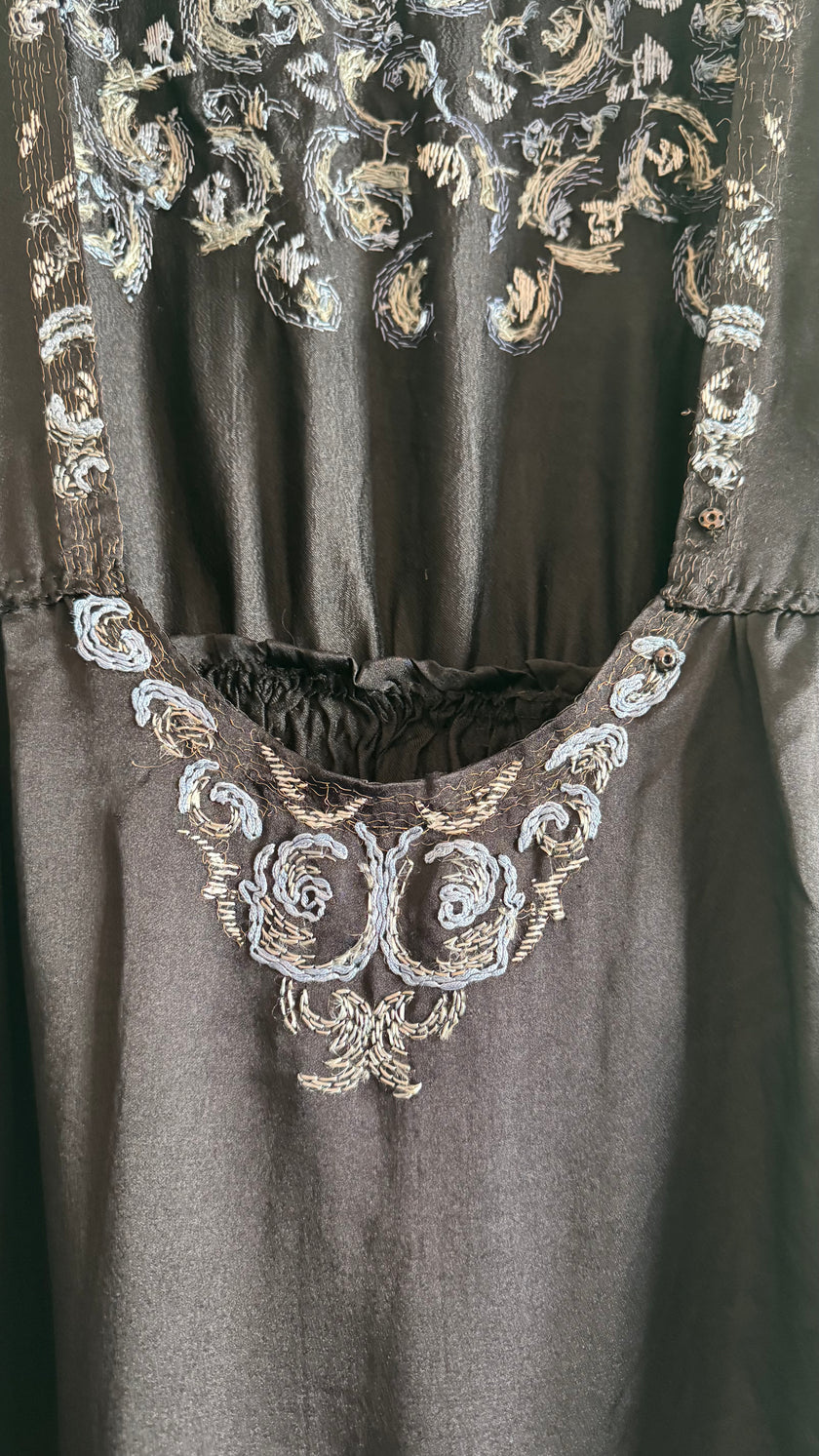Vintage 1920s Black Embroidered Flapper Dress
