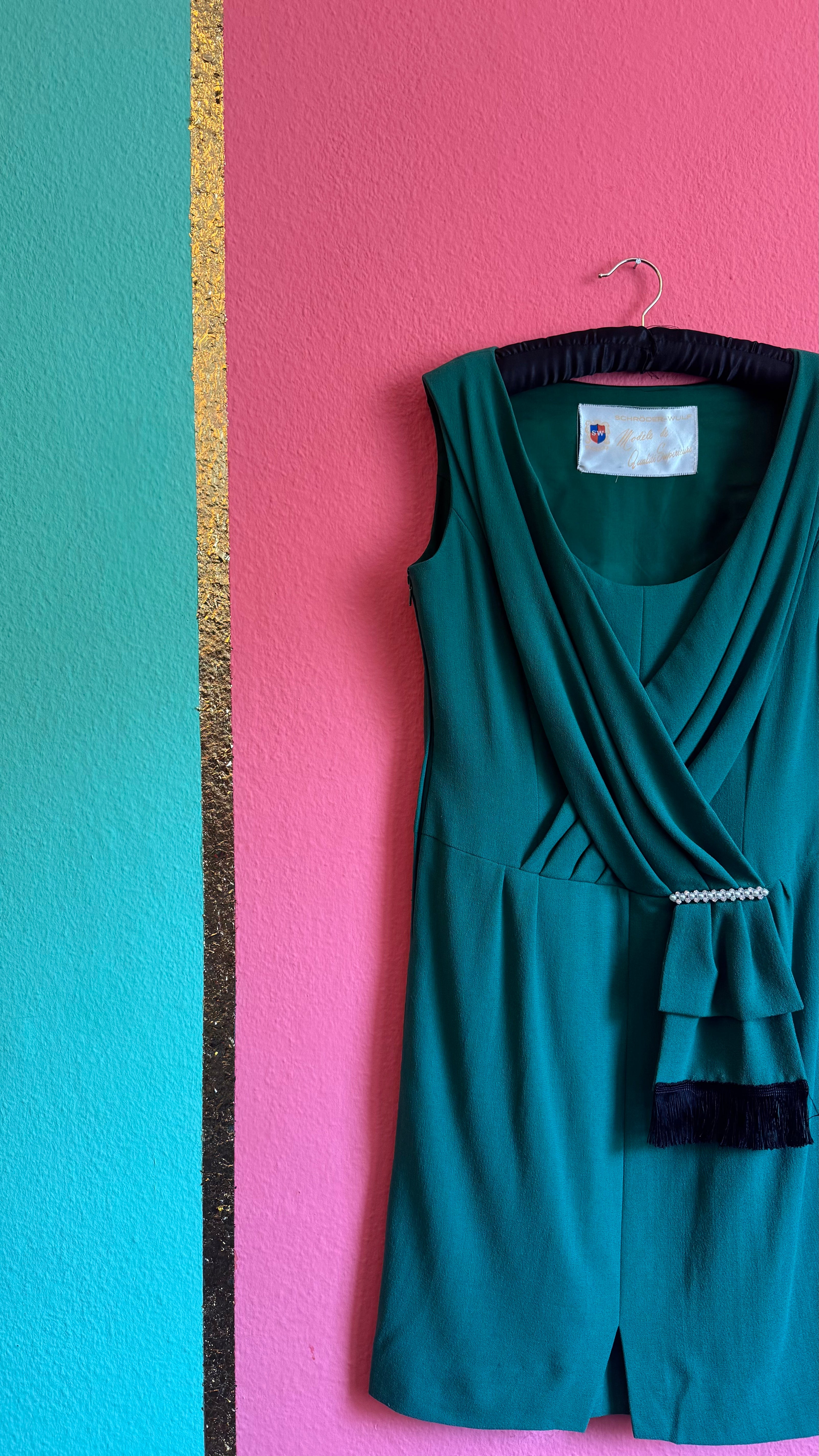 Vintage 1980s Schröder Wulf Green Wool Dress