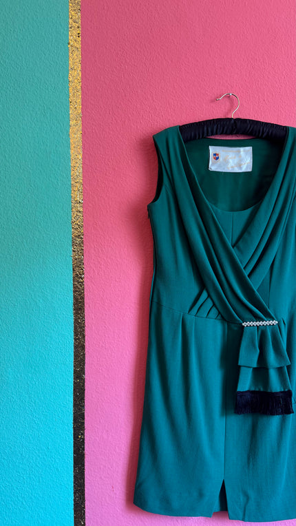 Vintage 1980s Schröder Wulf Green Wool Dress
