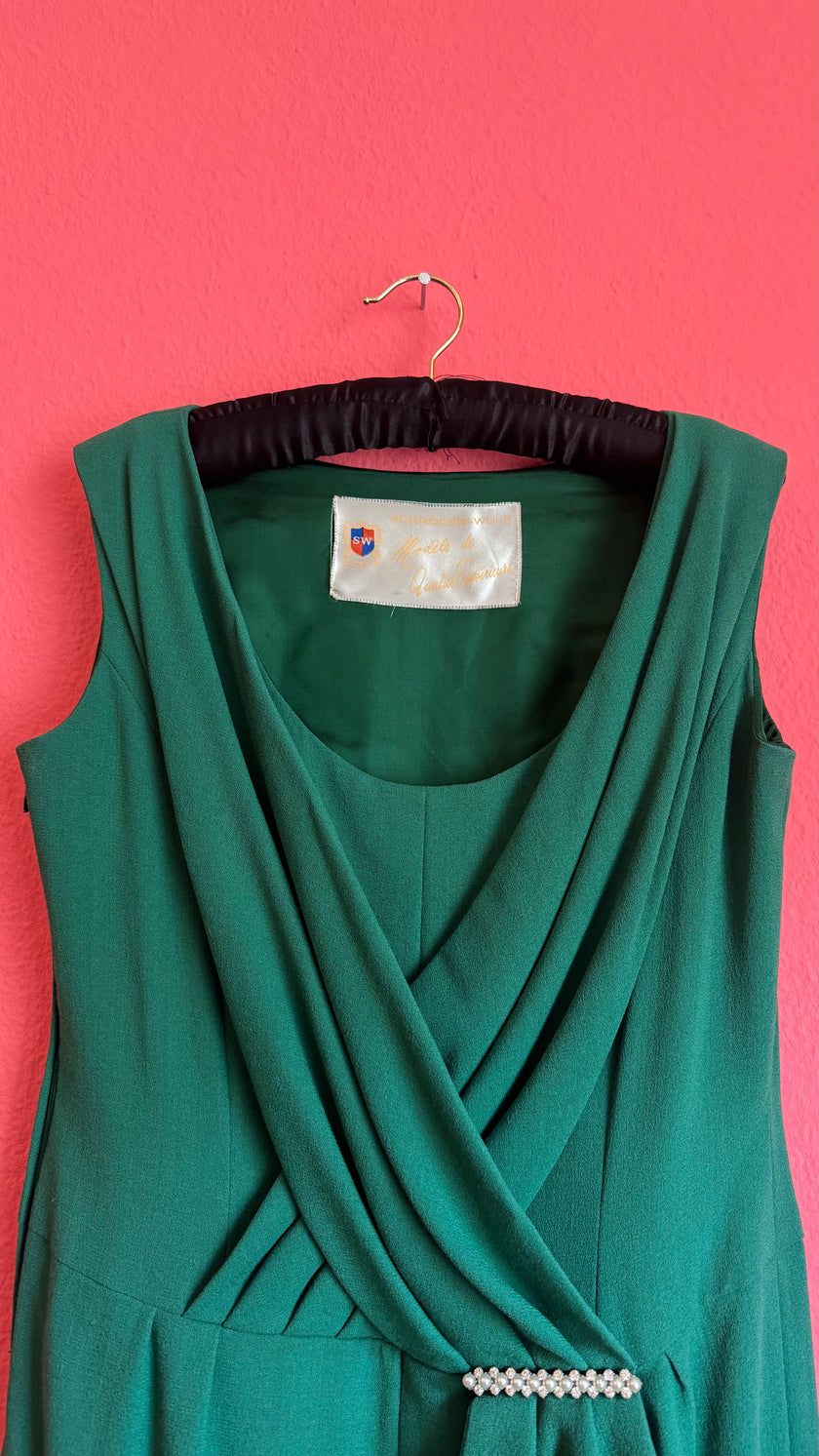 Vintage 1980s Schröder Wulf Green Wool Dress