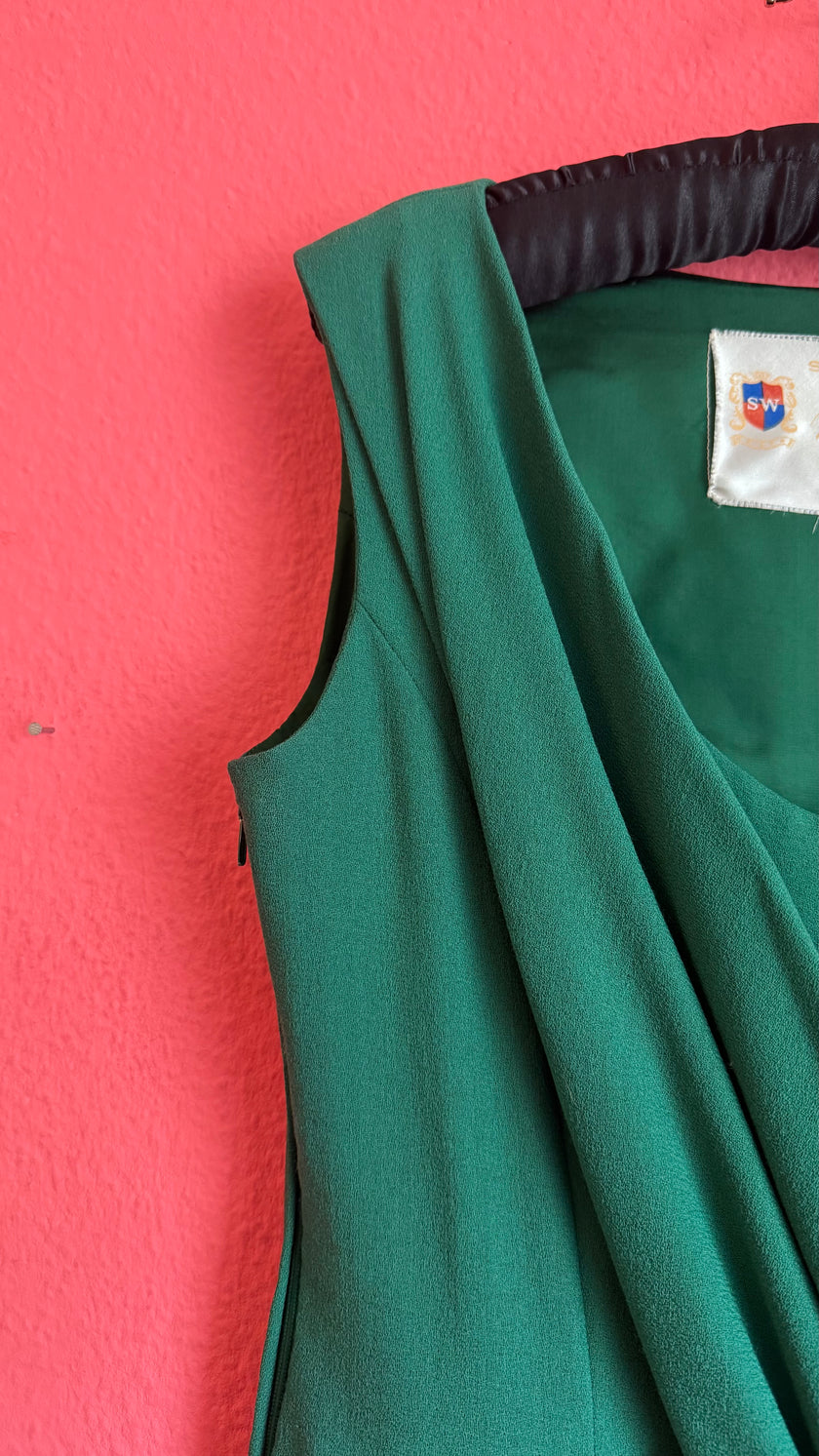 Vintage 1980s Schröder Wulf Green Wool Dress