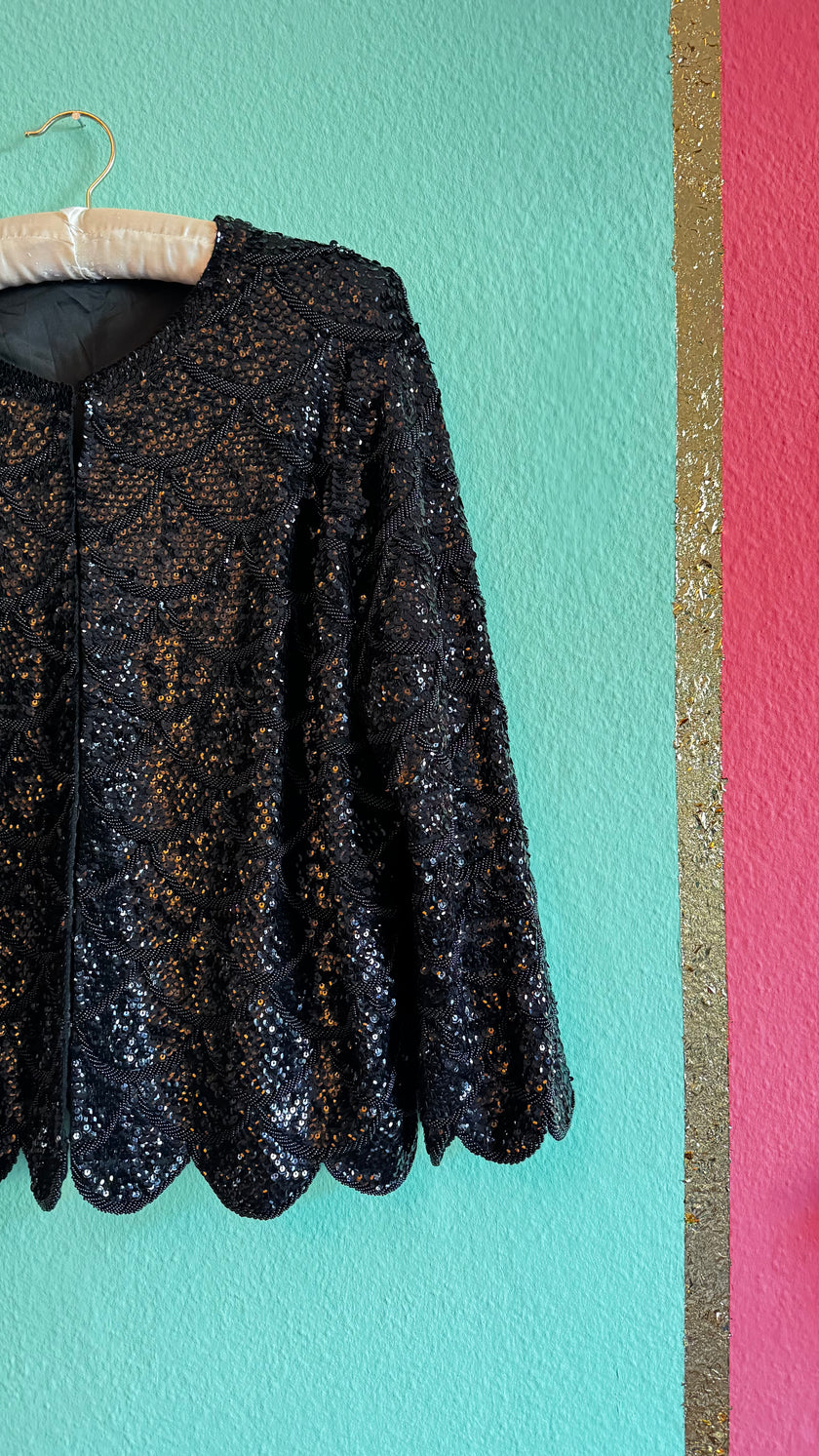 Black Sequin Embroidered Evening Jacket