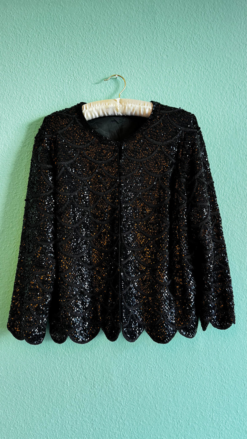 Black Sequin Embroidered Evening Jacket