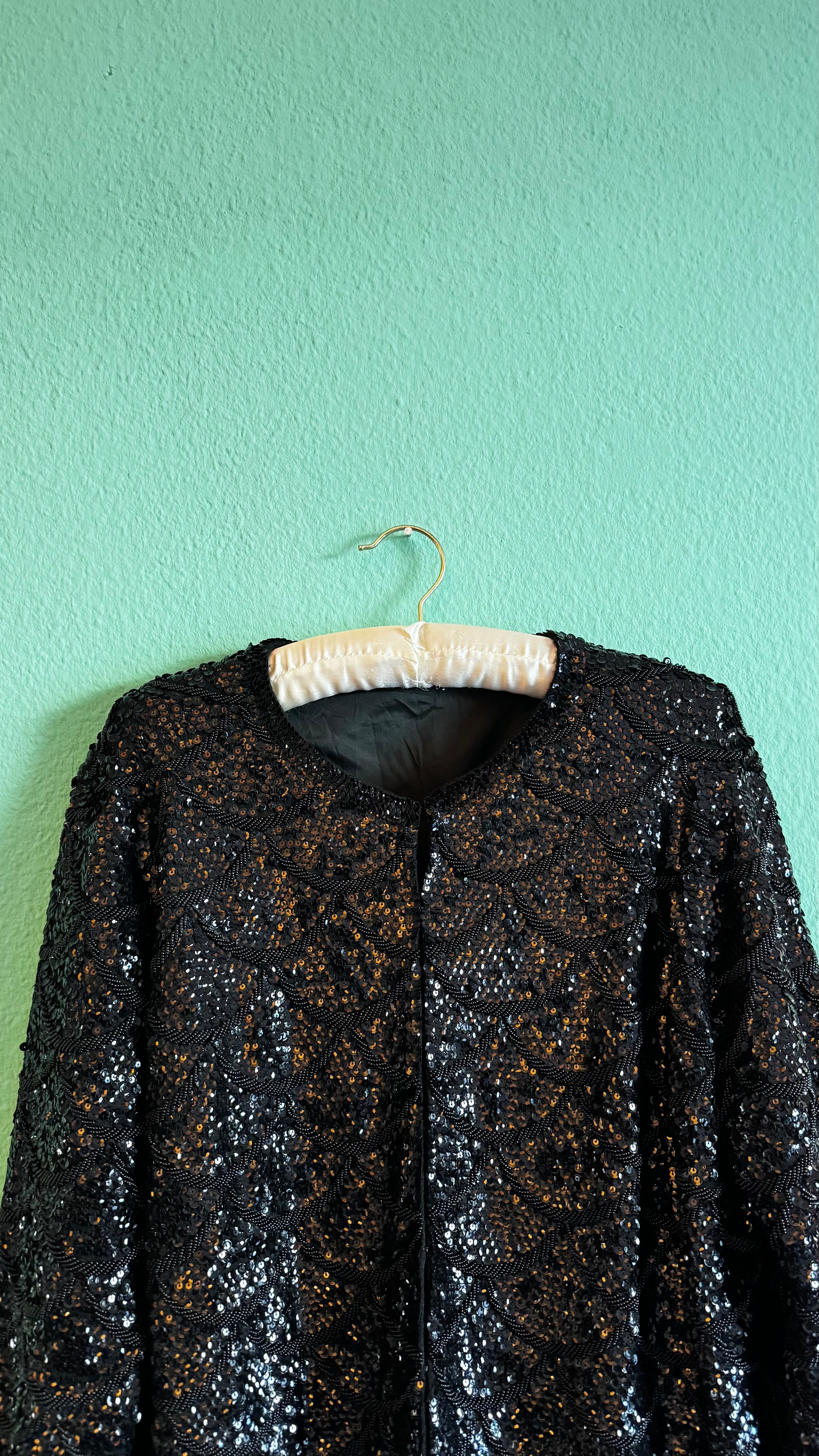 Black Sequin Embroidered Evening Jacket