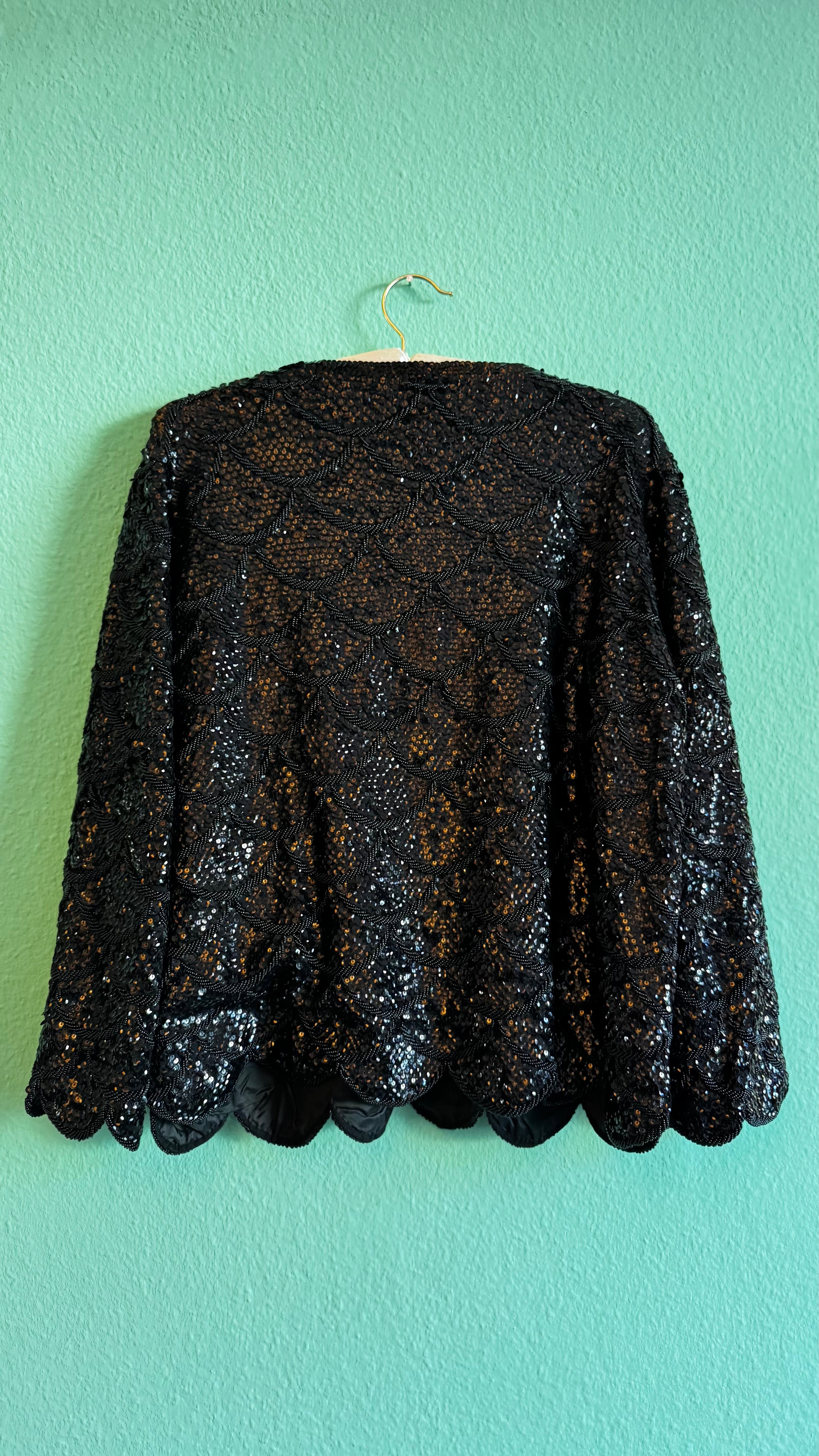 Black Sequin Embroidered Evening Jacket