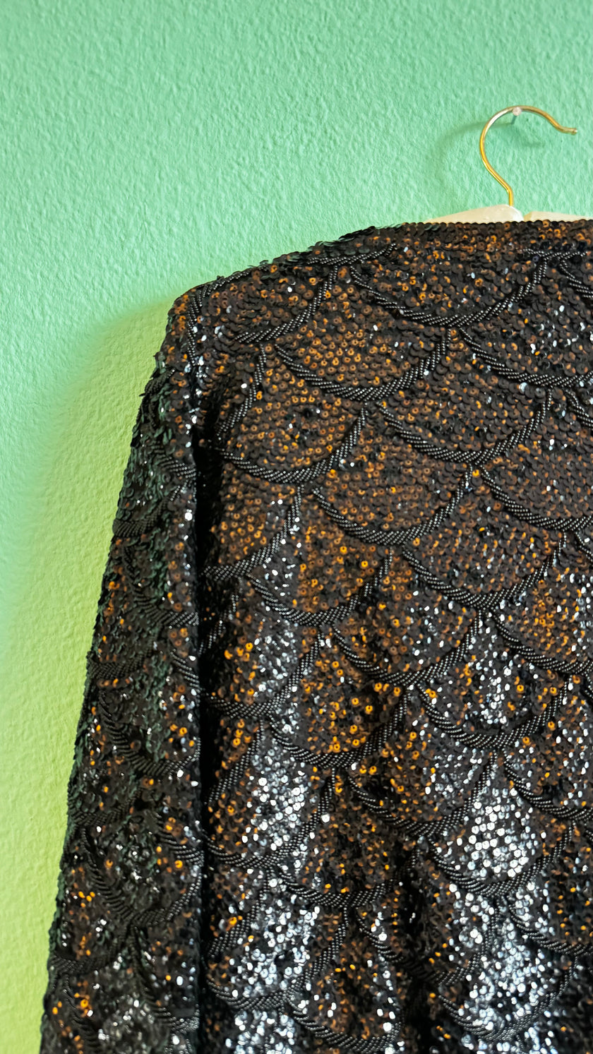 Black Sequin Embroidered Evening Jacket