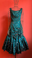 Vintage 1980s Teal Satin Floral Party Dress
