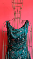 Vintage 1980s Teal Satin Floral Party Dress