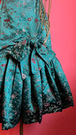 Vintage 1980s Teal Satin Floral Party Dress