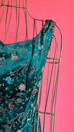 Vintage 1980s Teal Satin Floral Party Dress