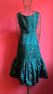 Vintage 1980s Teal Satin Floral Party Dress