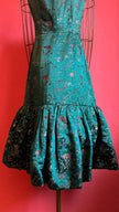 Vintage 1980s Teal Satin Floral Party Dress