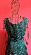 Vintage 1980s Teal Satin Floral Party Dress