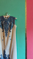Vintage 1970s Cream Wool Cotton Paisley Embroidered Maxi Dress