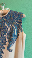 Vintage 1970s Cream Wool Cotton Paisley Embroidered Maxi Dress