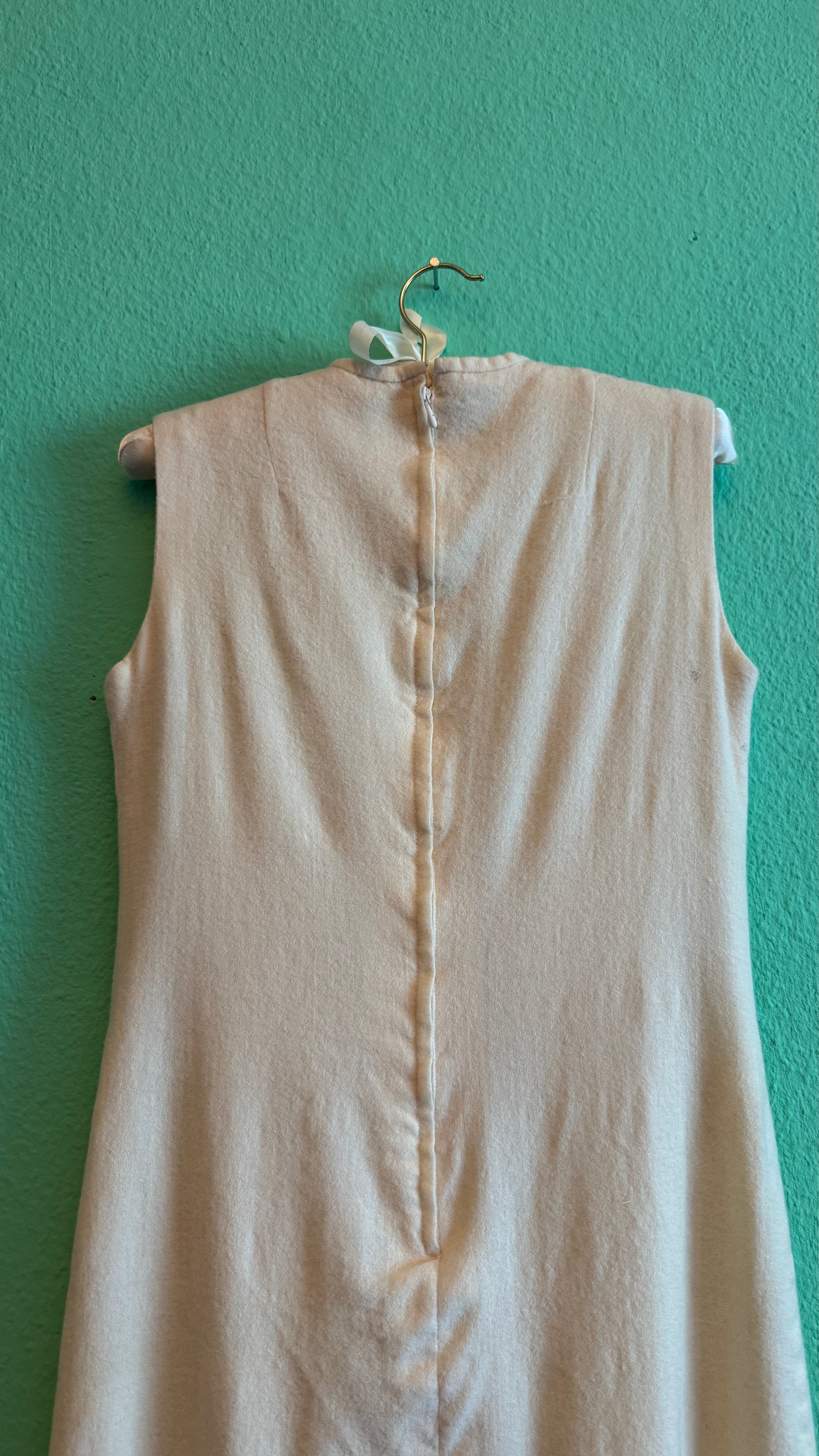 Vintage 1970s Cream Wool Cotton Paisley Embroidered Maxi Dress