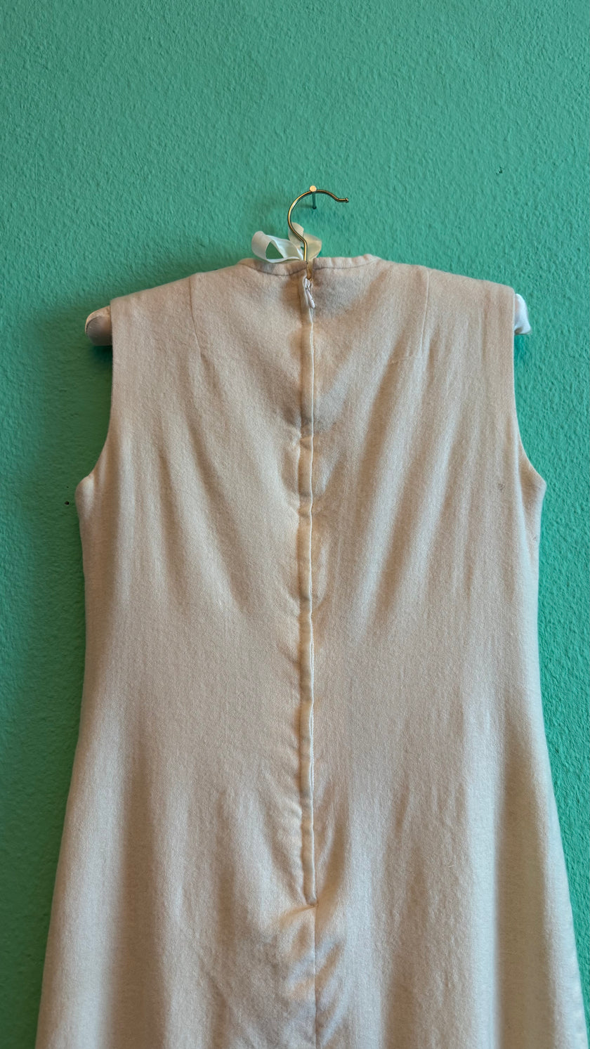 Vintage 1970s Cream Wool Cotton Paisley Embroidered Maxi Dress