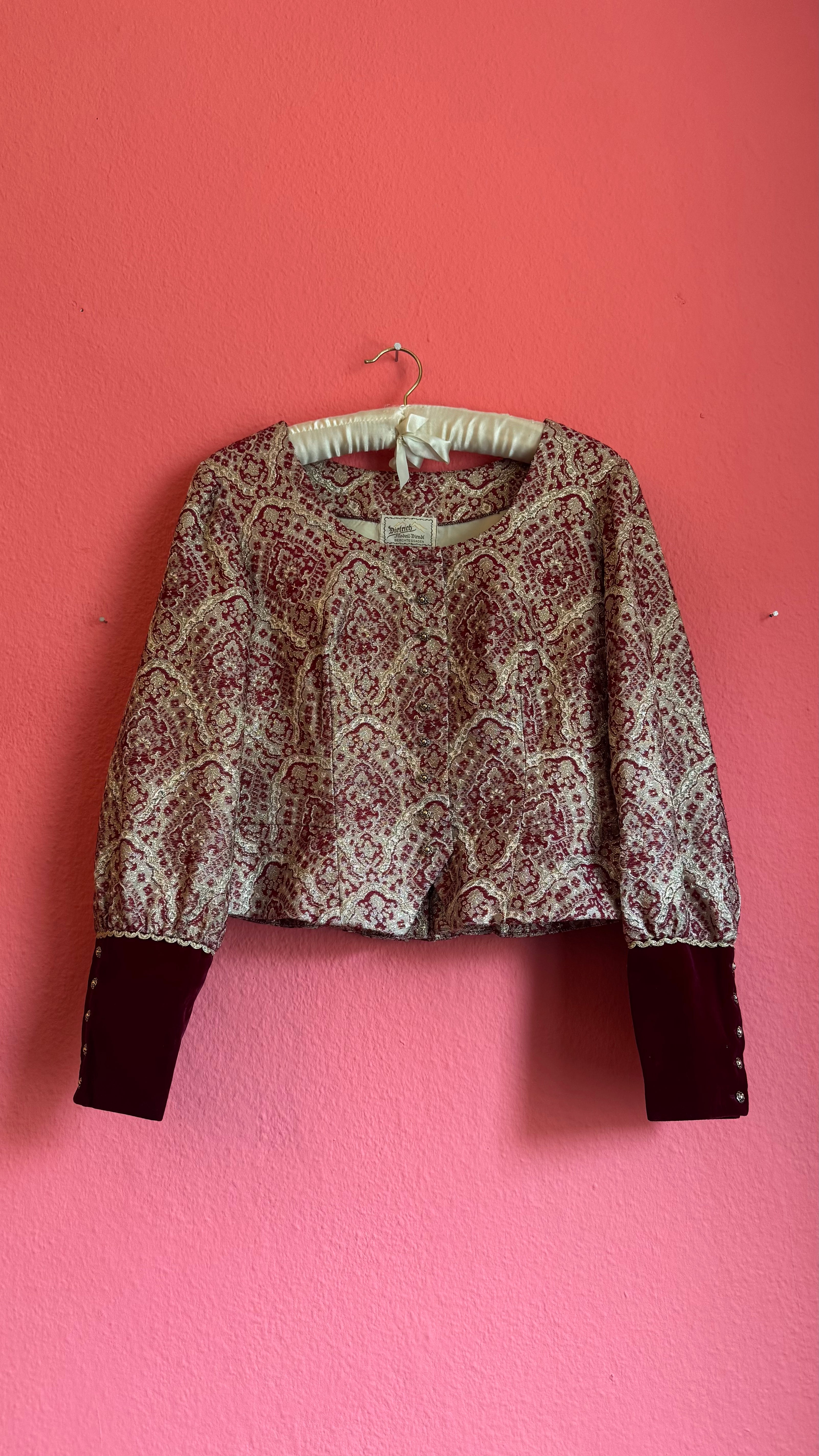 Vintage 1970s Dietrich Burgundy Brocade And Velvet Dirndl Set