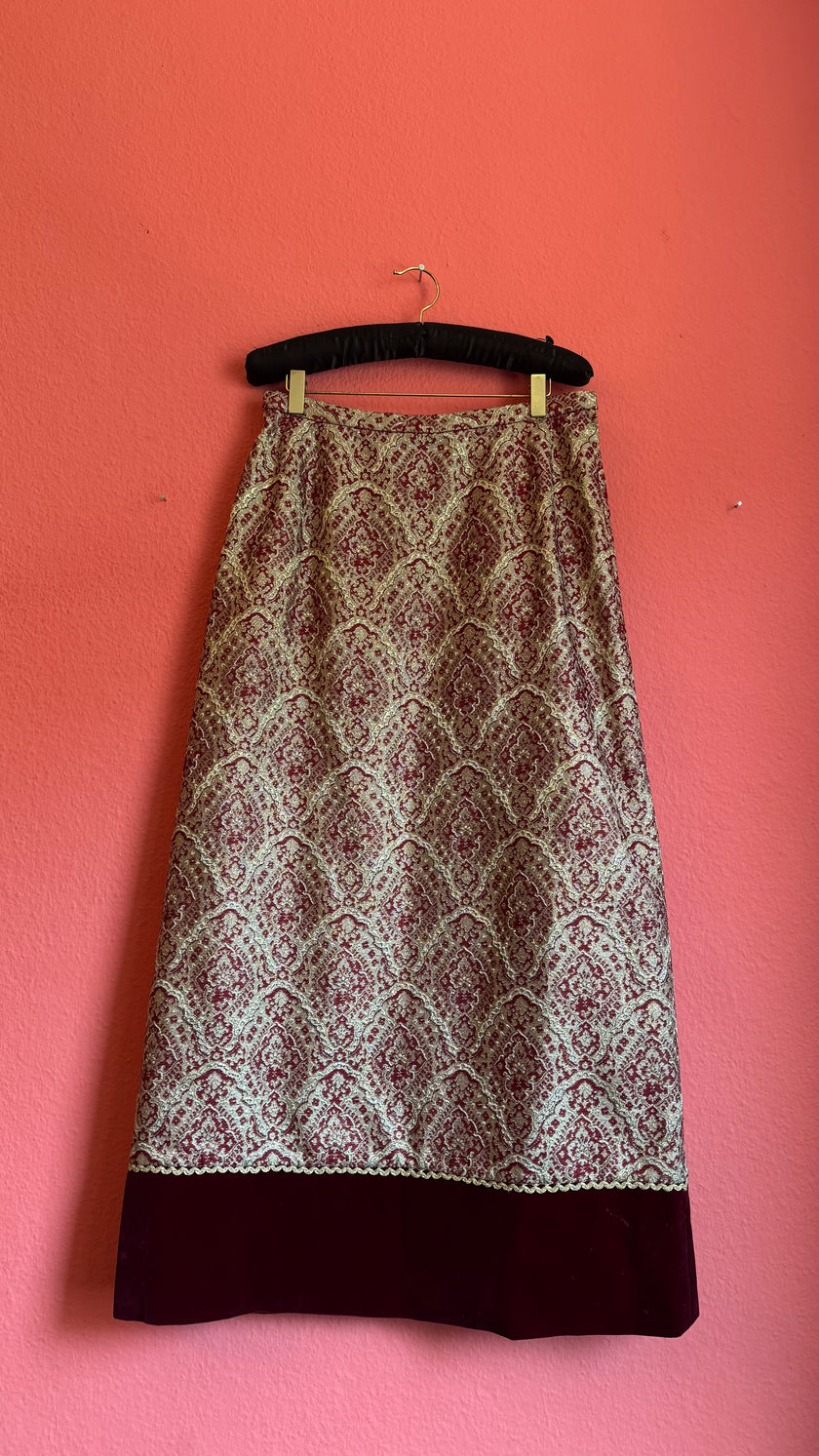 Vintage 1970s Dietrich Burgundy Brocade And Velvet Dirndl Set