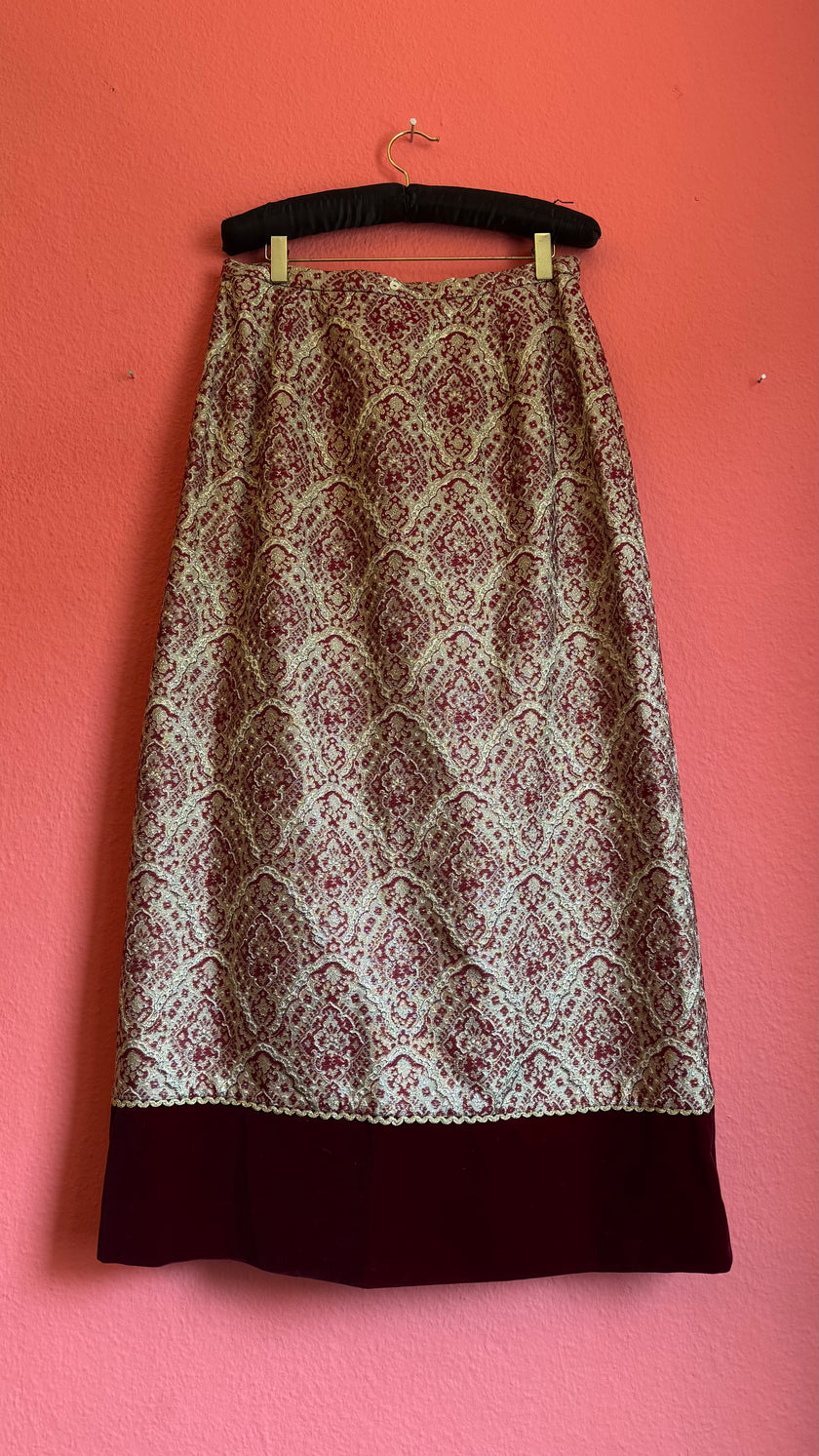 Vintage 1970s Dietrich Burgundy Brocade And Velvet Dirndl Set