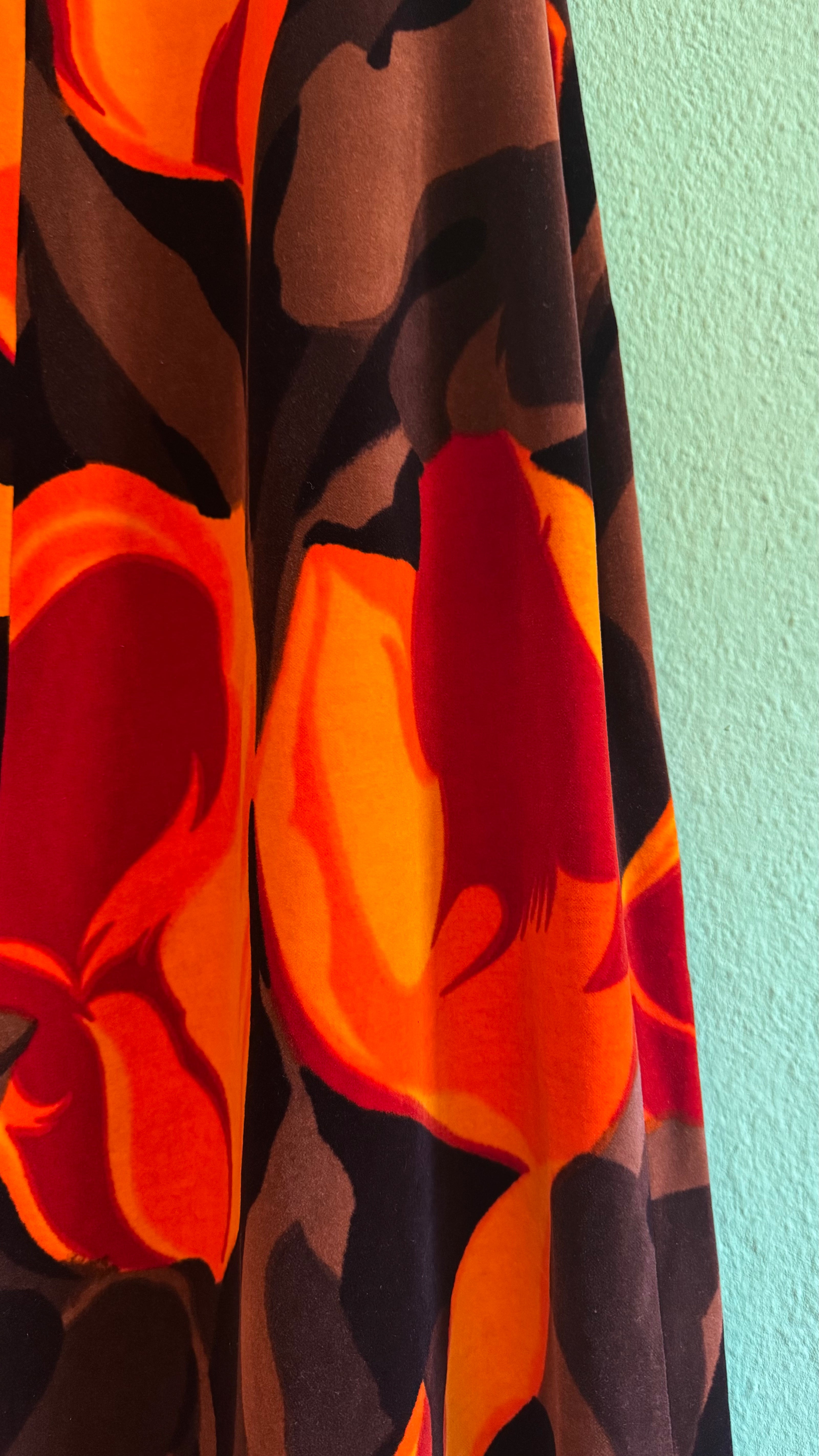 Vintage 1970s Black Velvet Floral Maxi Dress