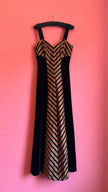 Vintage 1990s Vera Mont Black Velvet Striped Evening Dress