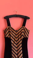 Vintage 1990s Vera Mont Black Velvet Striped Evening Dress