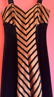 Vintage 1990s Vera Mont Black Velvet Striped Evening Dress