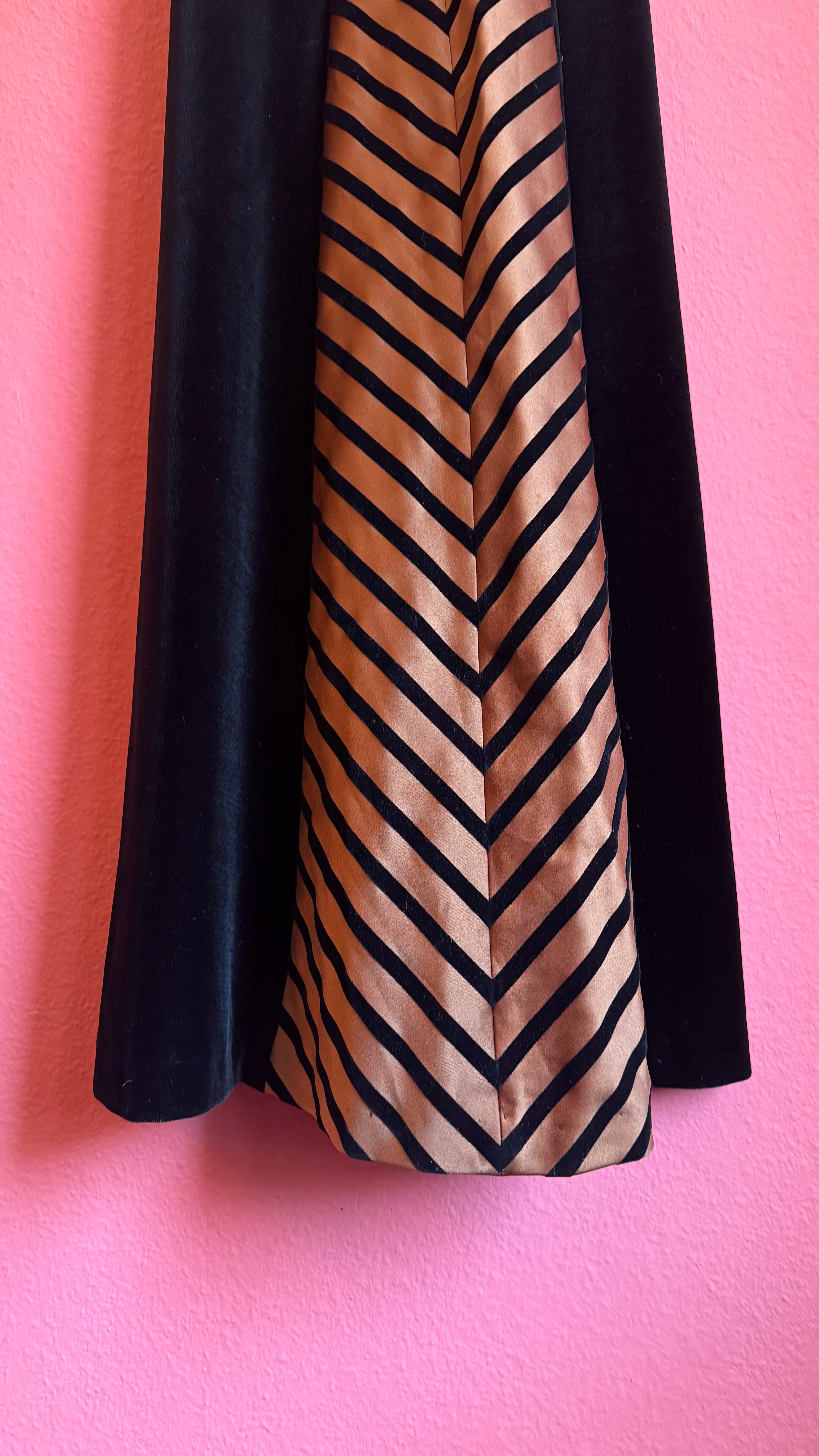 Vintage 1990s Vera Mont Black Velvet Striped Evening Dress